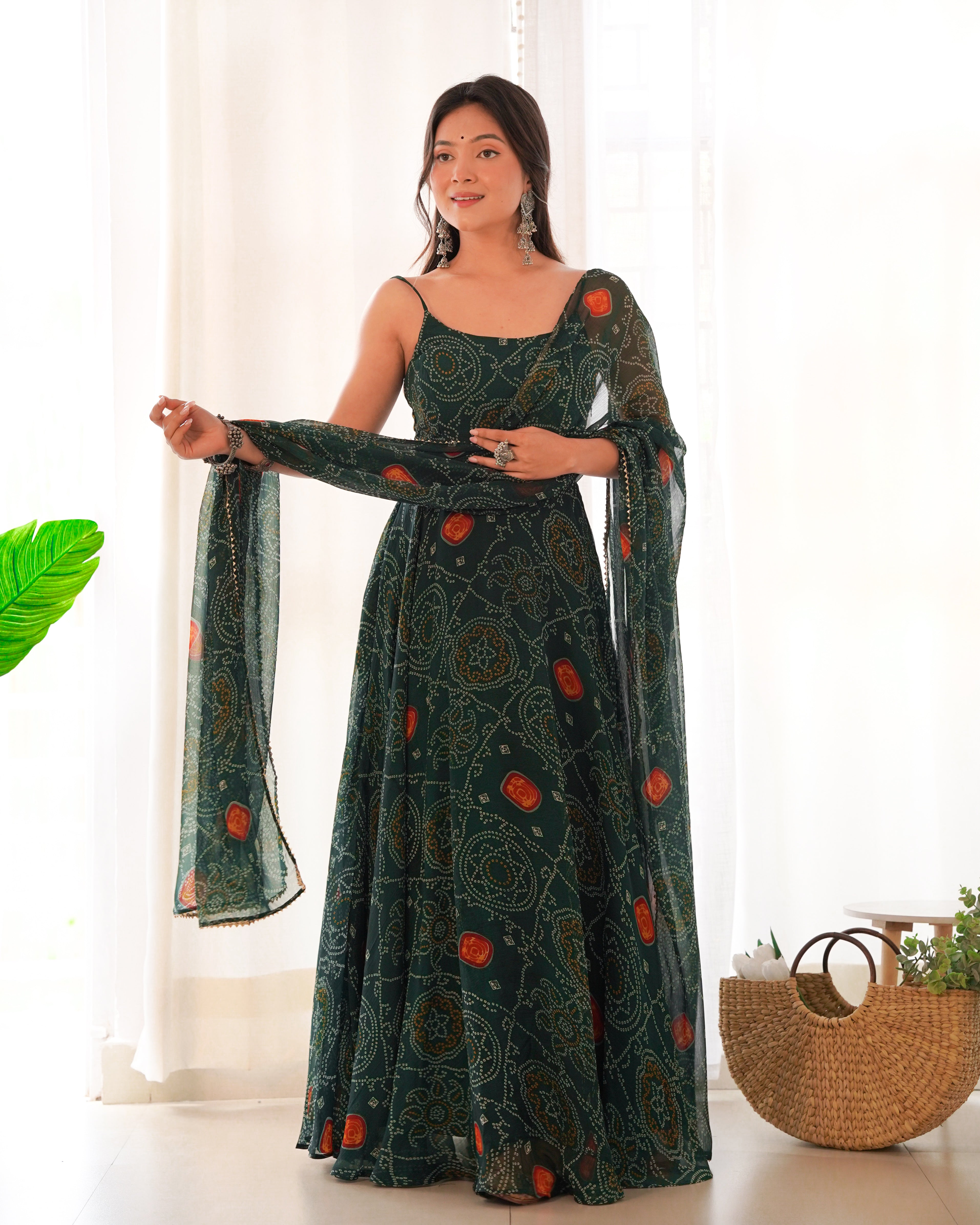 Chiffon Green Coloured Anarkali Suit