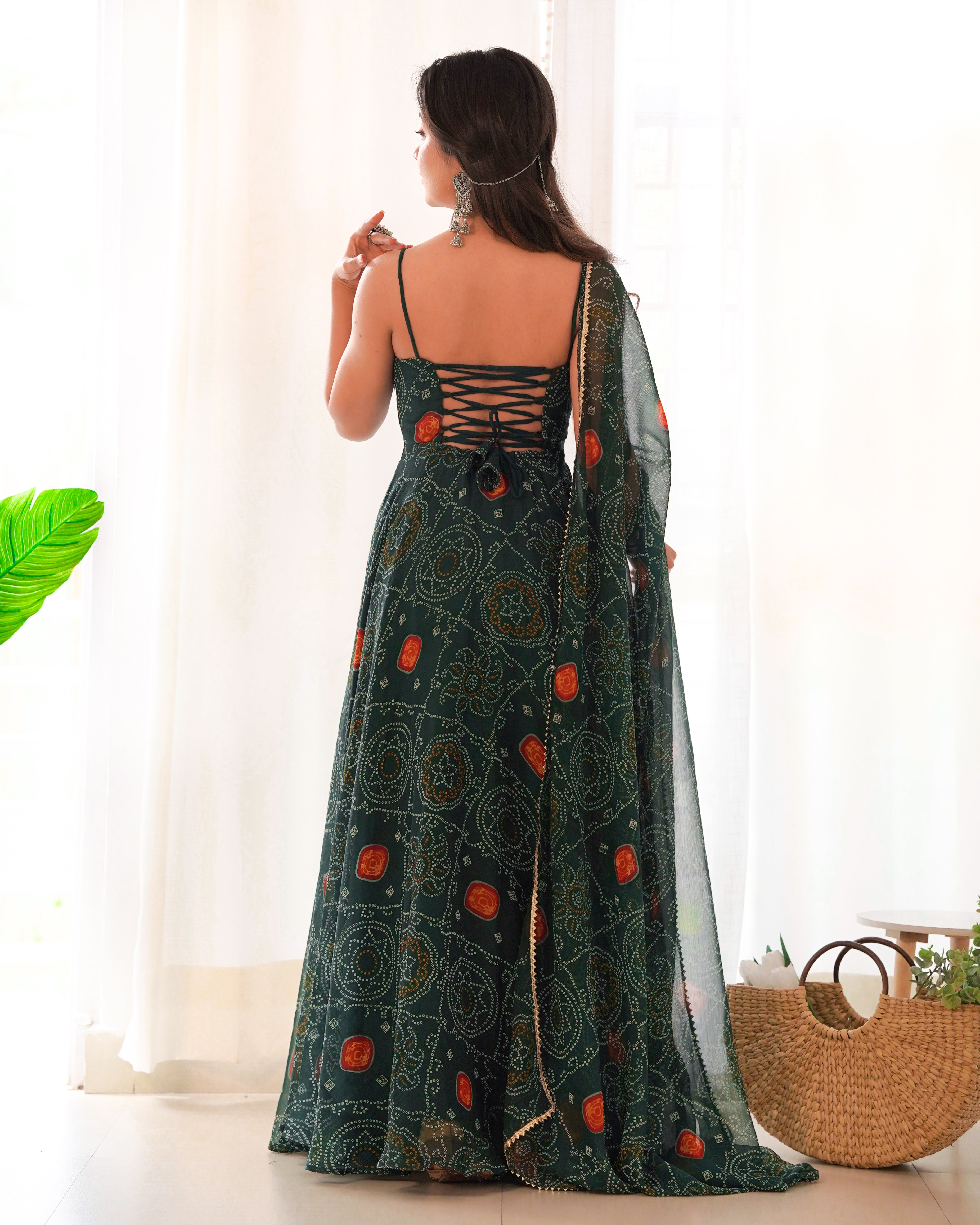 Chiffon Green Coloured Anarkali Suit