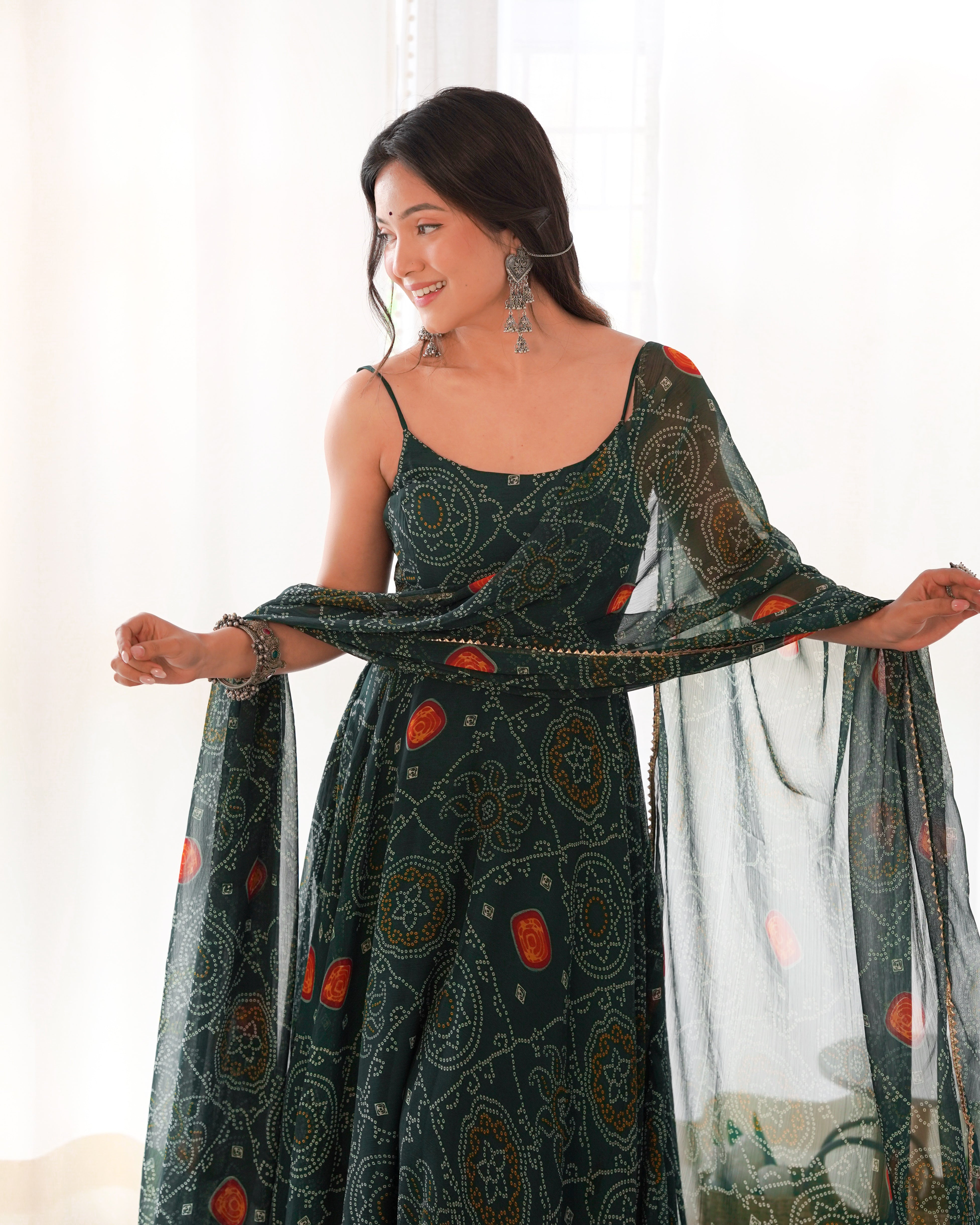 Chiffon Green Coloured Anarkali Suit