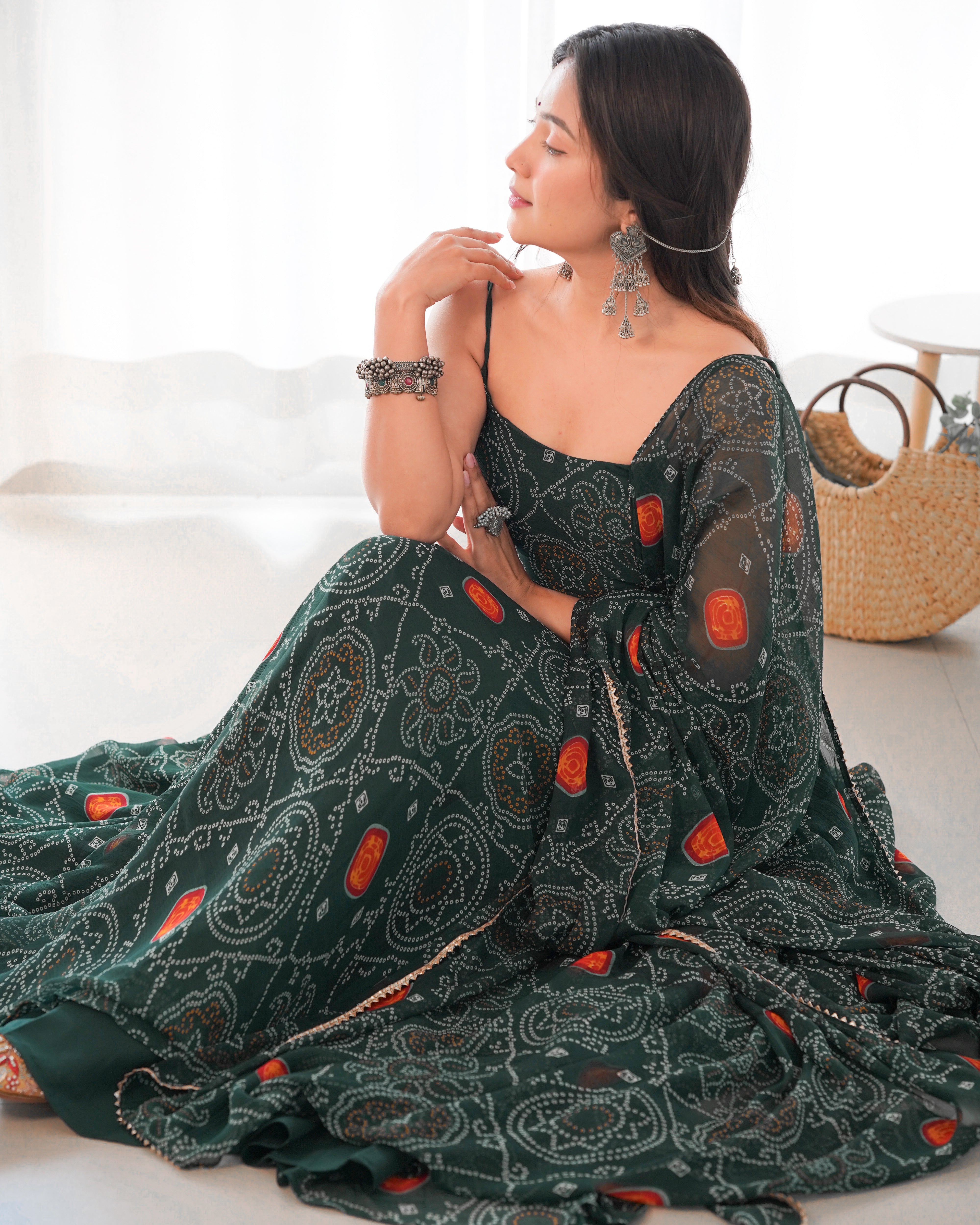 Chiffon Green Coloured Anarkali Suit