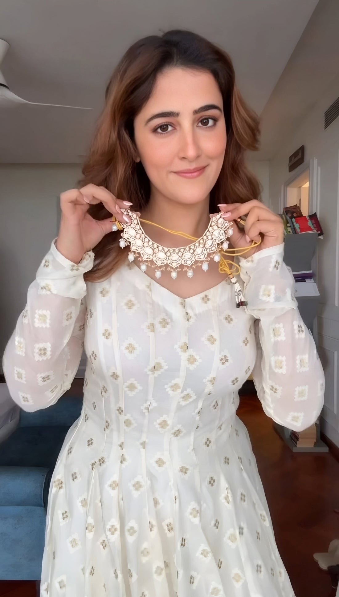 Off White Lucknowi Faux Blooming Anarkali Suit Set