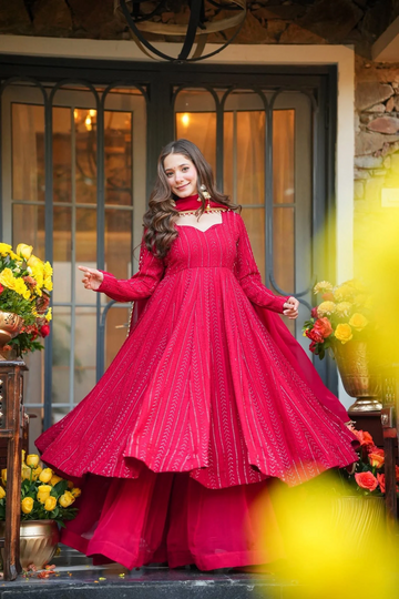 Rani Shades Lucknowi Faux Blooming Anarkali Suit Set