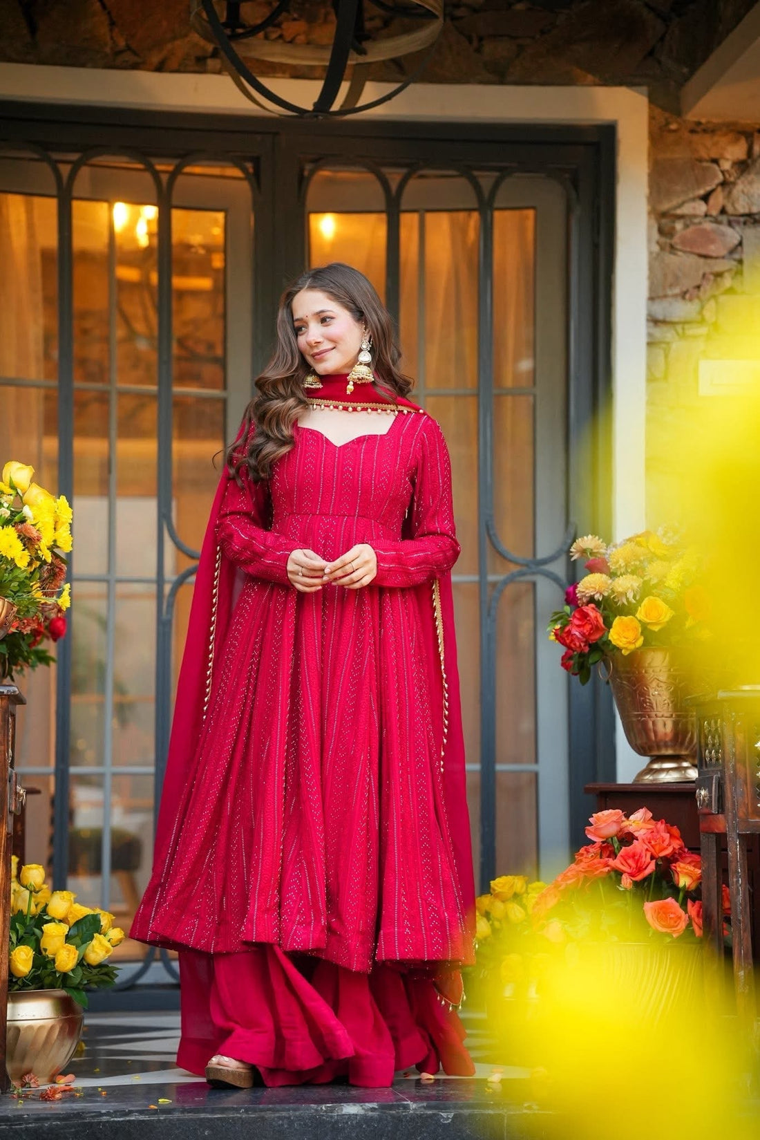 Rani Shades Lucknowi Faux Blooming Anarkali Suit Set