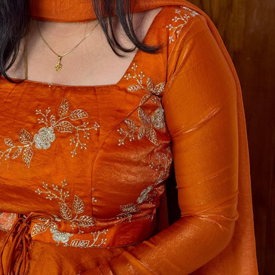 Orange Fendy Silk Sequin Embroidered Lehenga Choli Set
