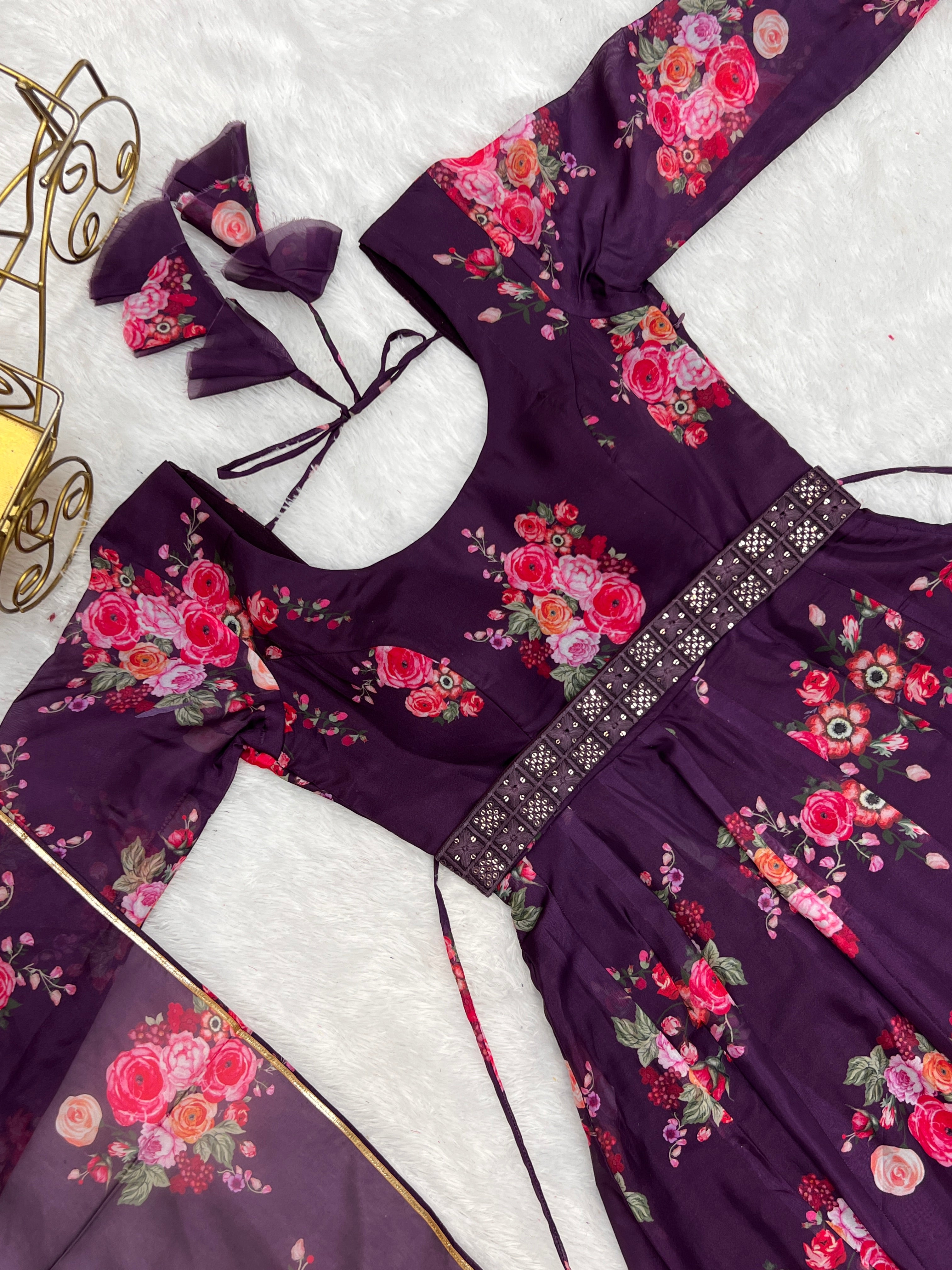 Glamorous Organza Silk Floral Printed Designer Anarkali Pant Suit