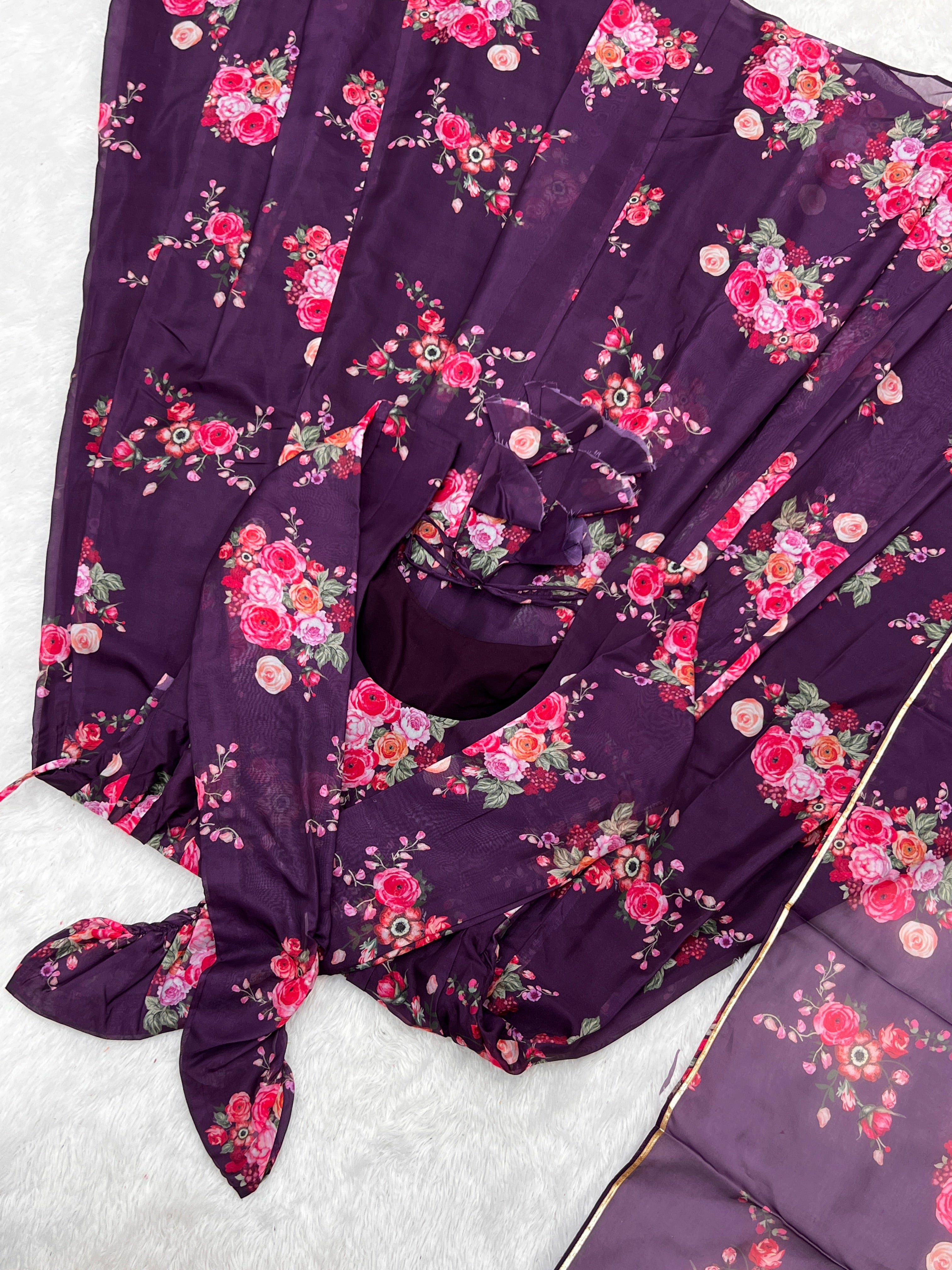 Glamorous Organza Silk Floral Printed Designer Anarkali Pant Suit