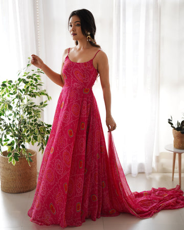 Rani Georgette Print Anarkali Gown with Dupatta