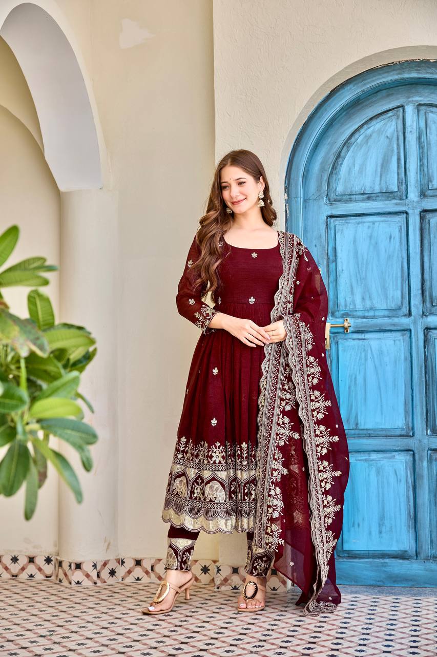 Crunchy Silk Anarkali Premium Suit Set