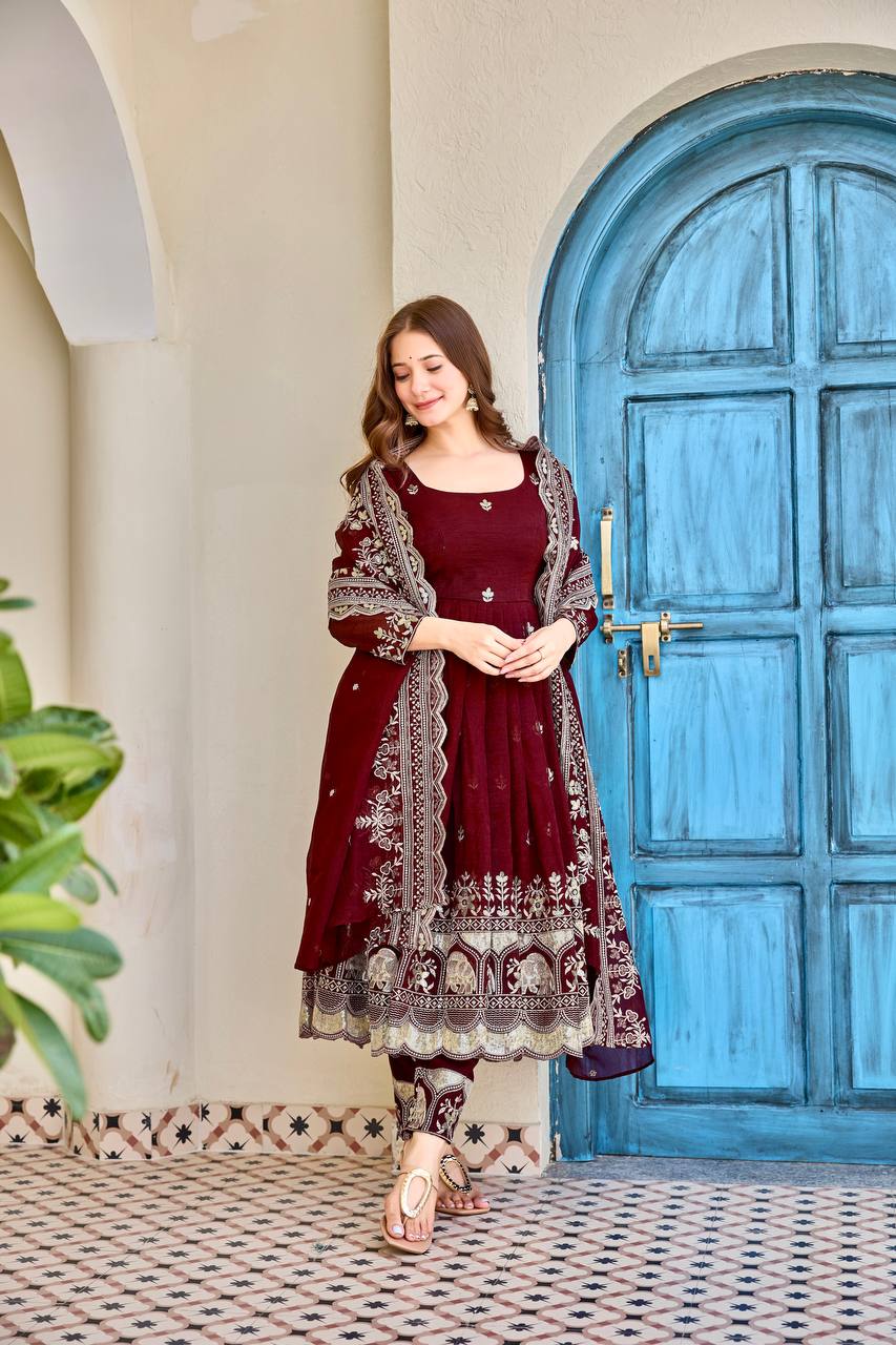 Crunchy Silk Anarkali Premium Suit Set
