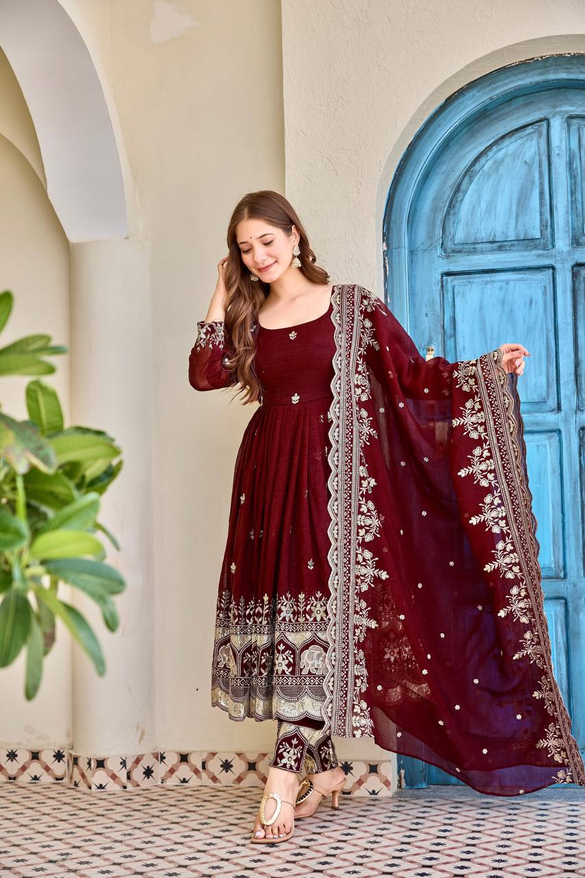 Crunchy Silk Anarkali Premium Suit Set