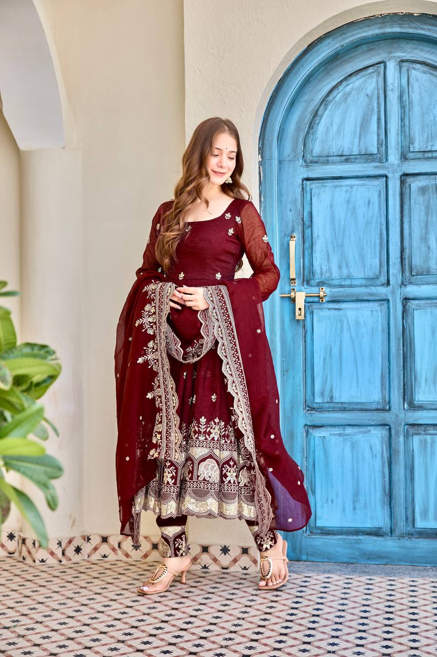 Crunchy Silk Anarkali Premium Suit Set