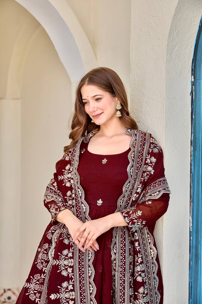 Crunchy Silk Anarkali Premium Suit Set
