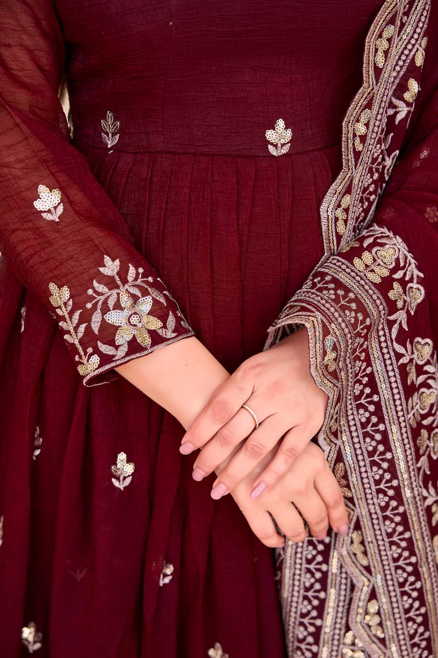 Crunchy Silk Anarkali Premium Suit Set