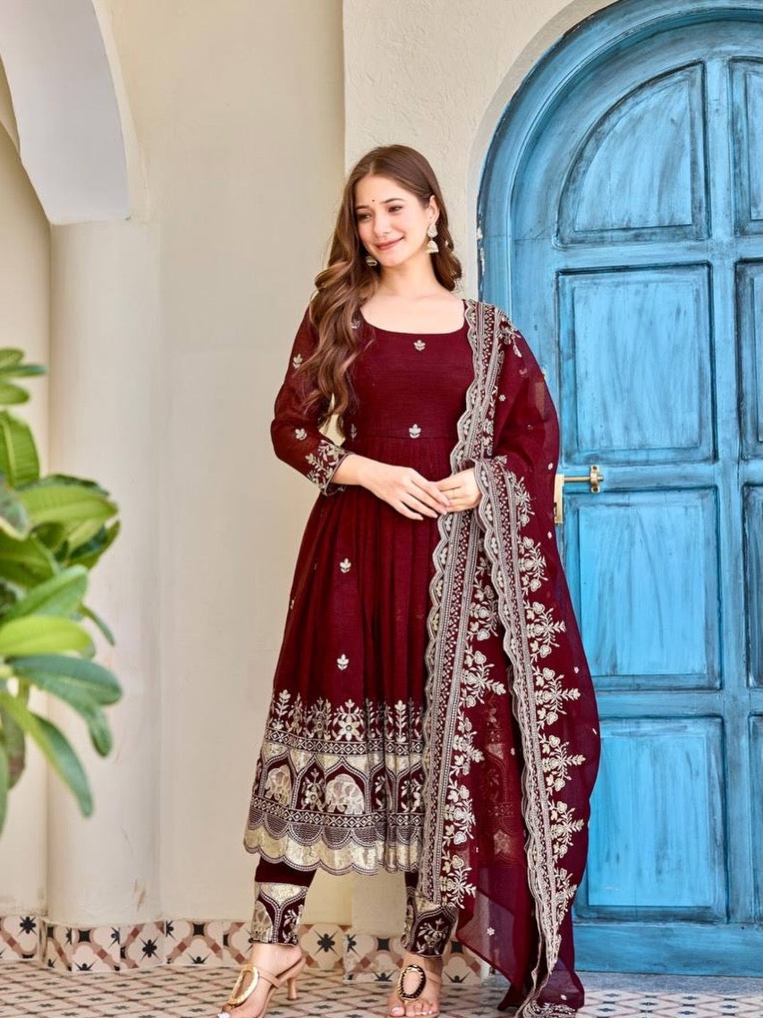 Crunchy Silk Anarkali Premium Suit Set