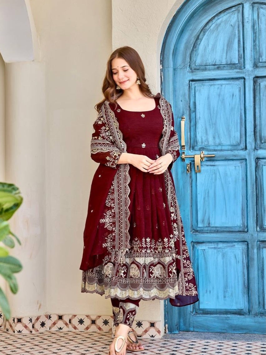 Crunchy Silk Anarkali Premium Suit Set