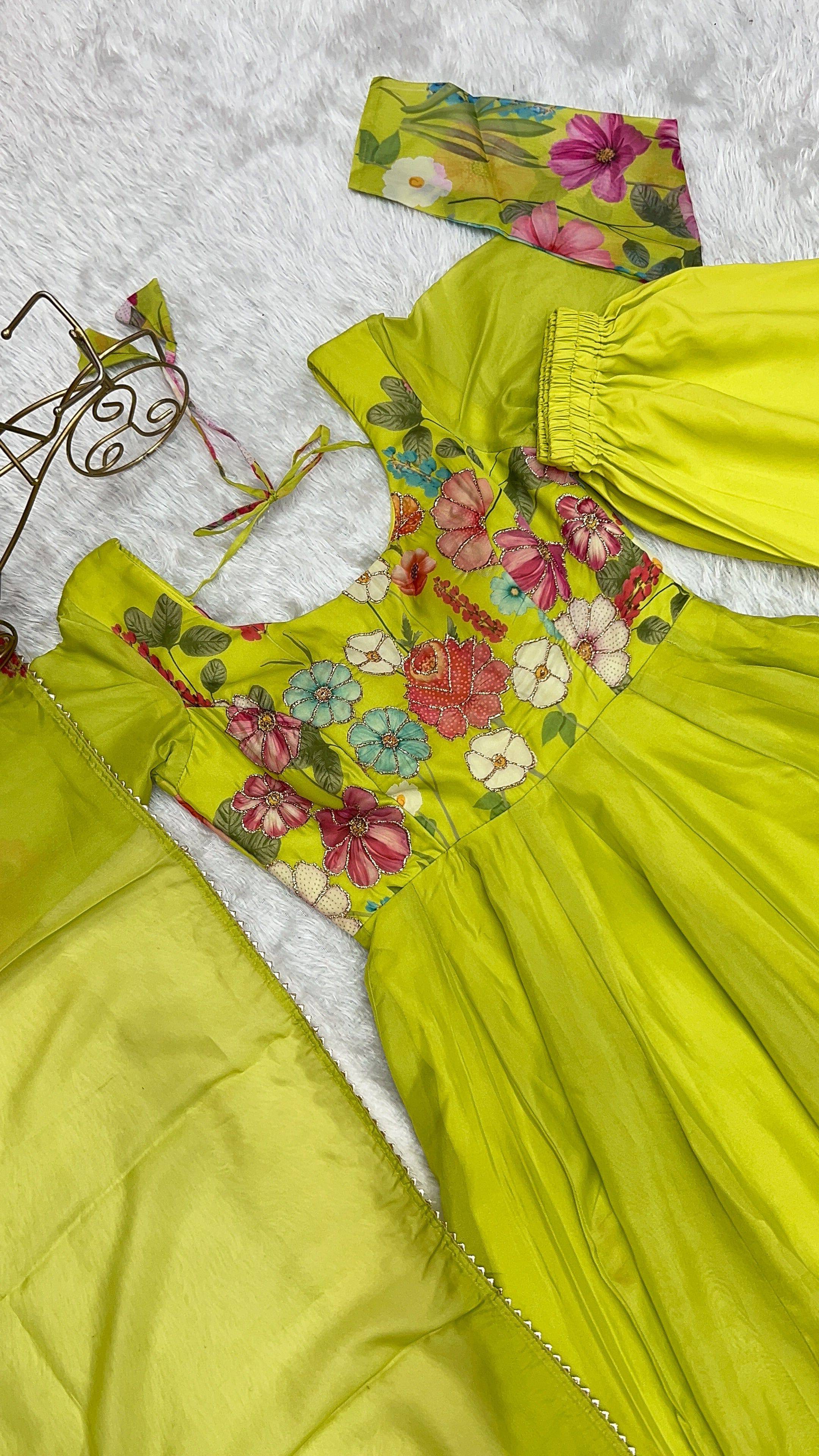 Breathtaking Organza Silk Floral Printed Designer Anarkali Pant Suit