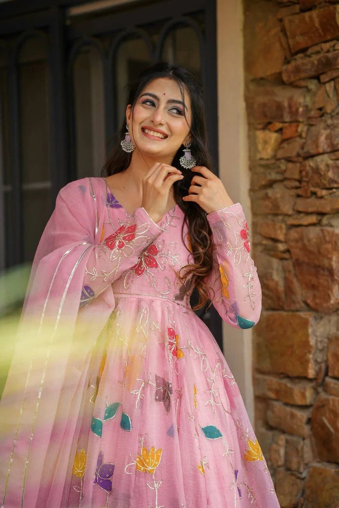 Pastel Pink Embroidered Anarkali with Sharara
