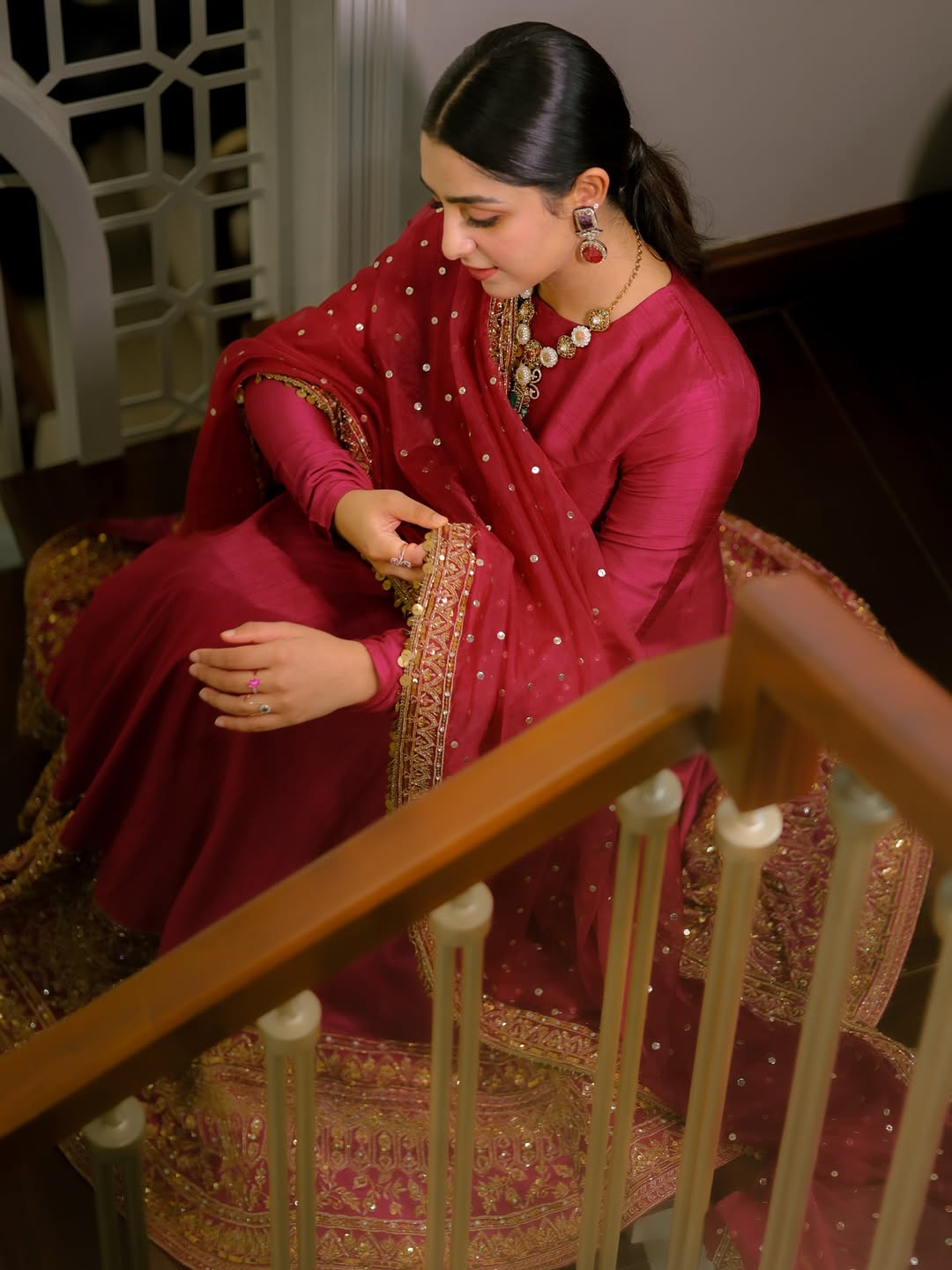 Noor Pink Color Embroidered Work Anarkali Suit Set