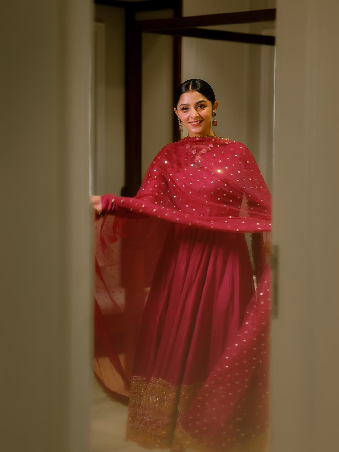 Noor Pink Color Embroidered Work Anarkali Suit Set