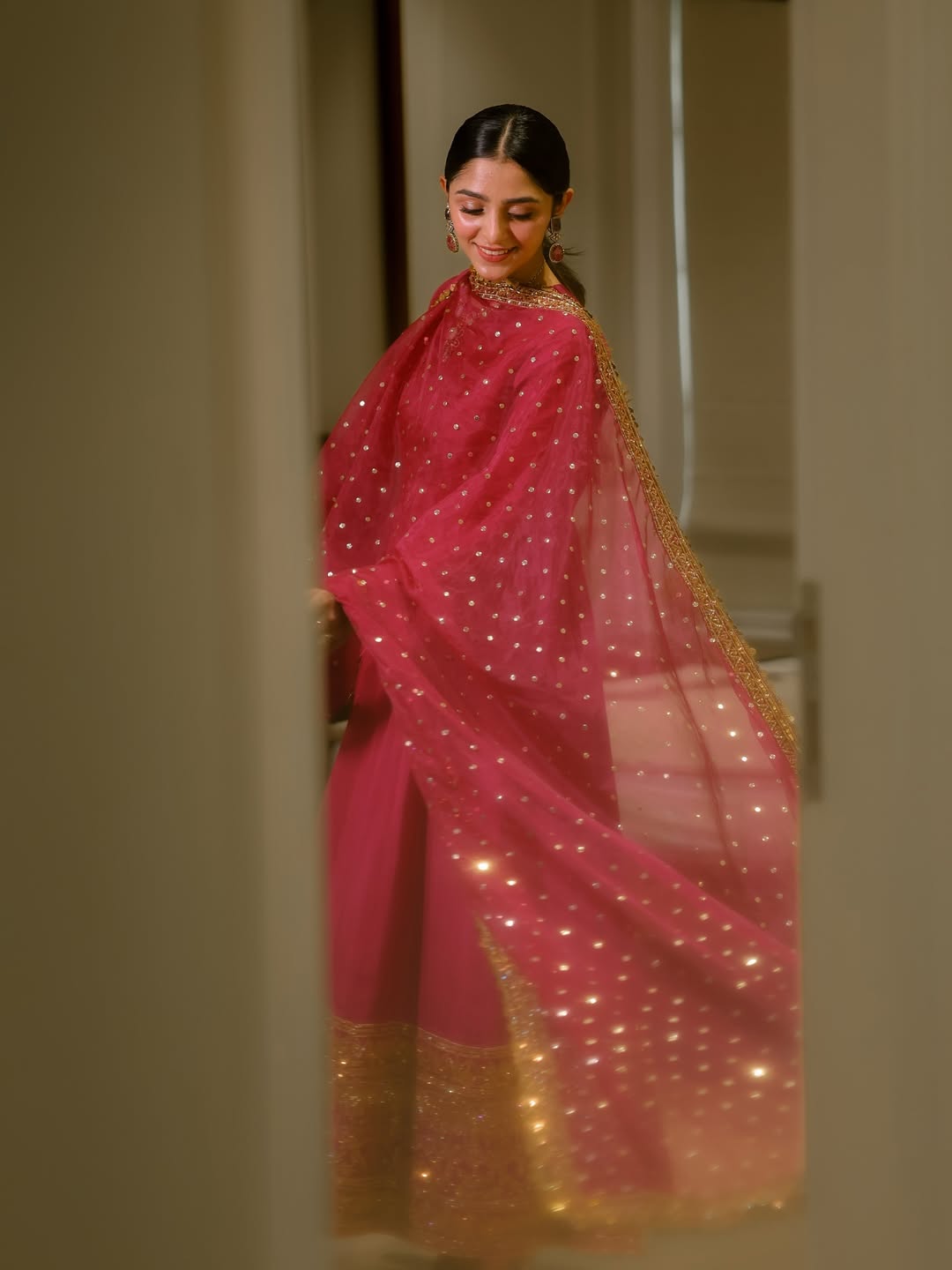 Noor Pink Color Embroidered Work Anarkali Suit Set