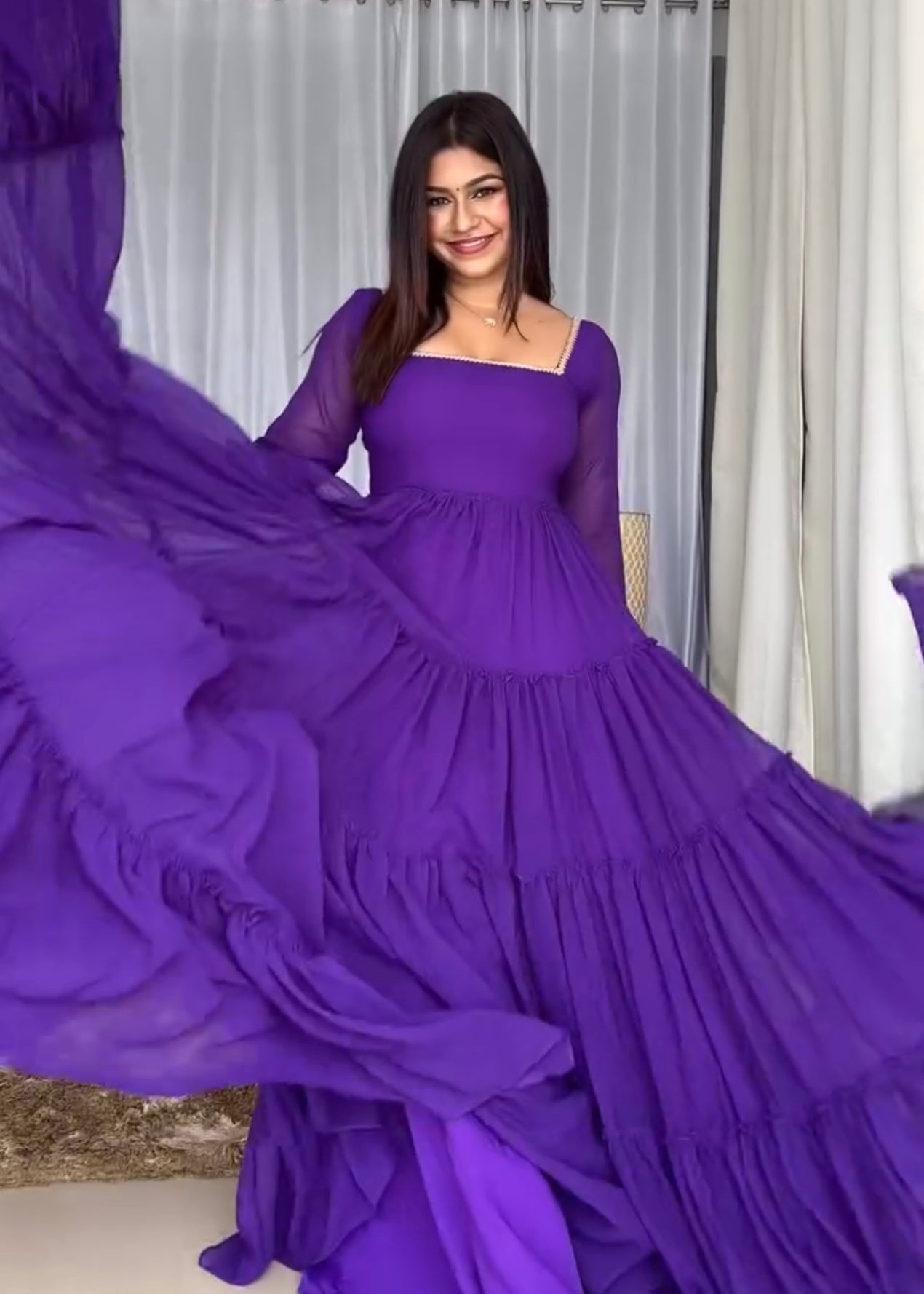 Royal Purple 17-Meter Flair Anarkali Dress