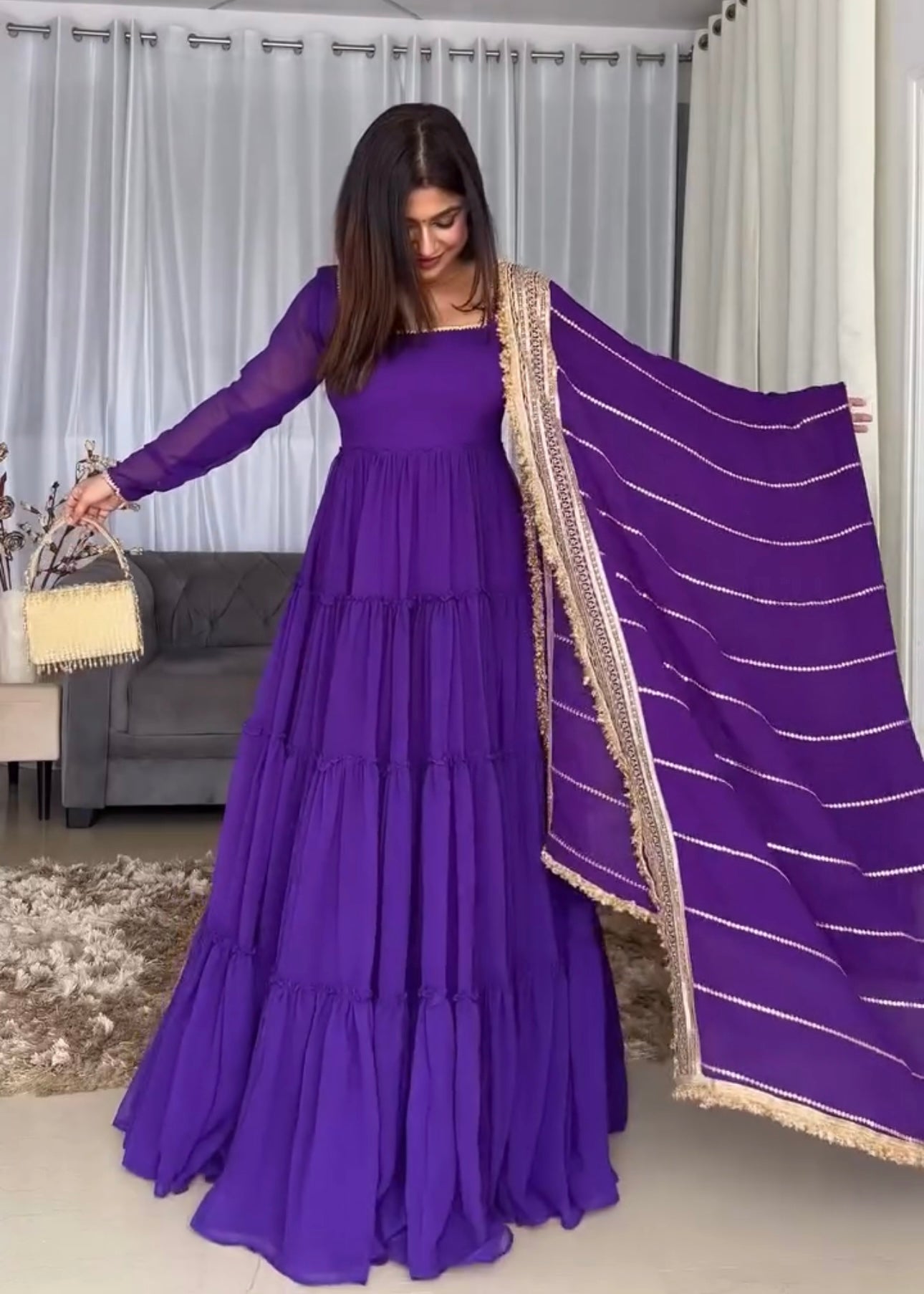 Royal Purple 17-Meter Flair Anarkali Dress