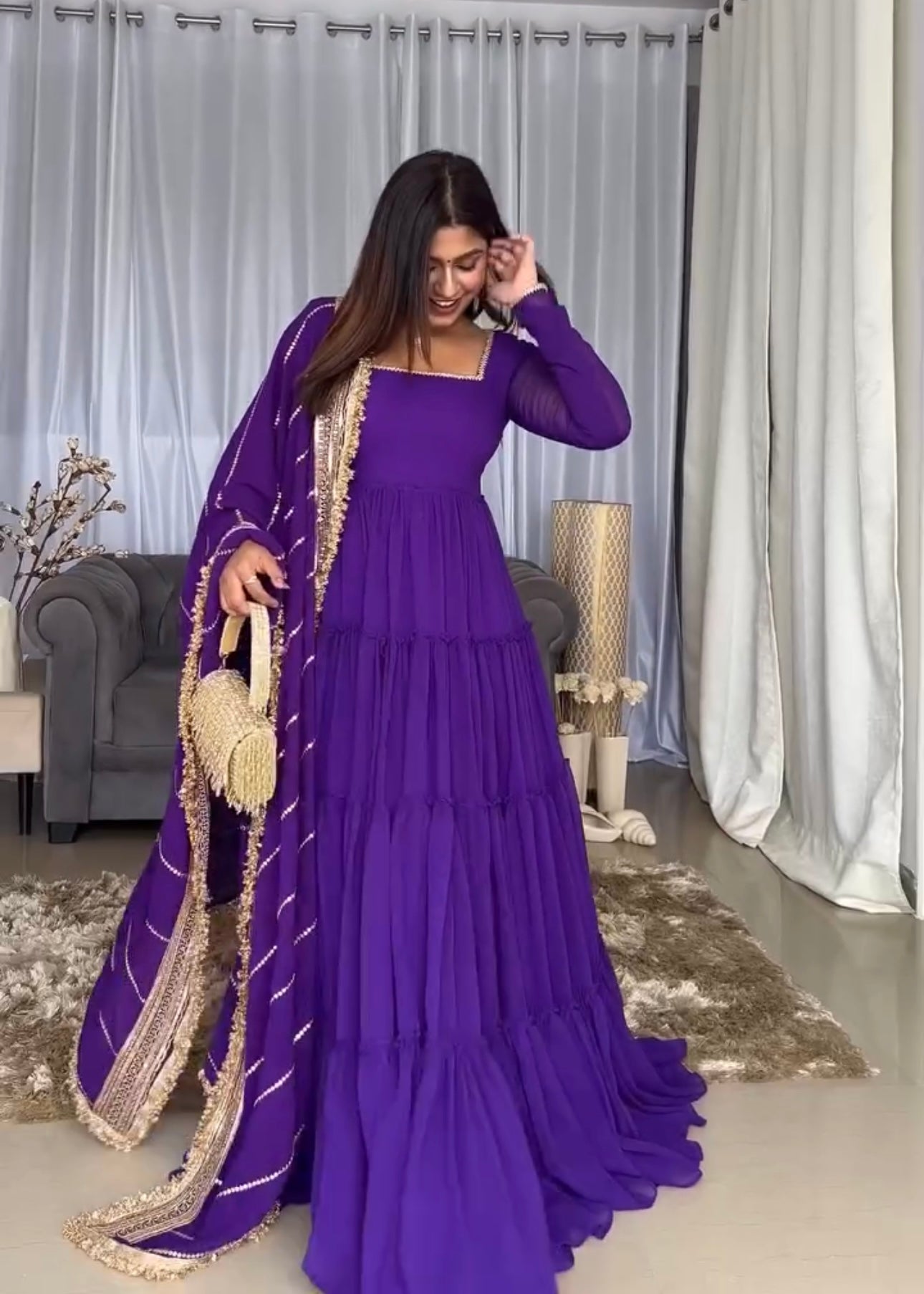 Royal Purple 17-Meter Flair Anarkali Dress