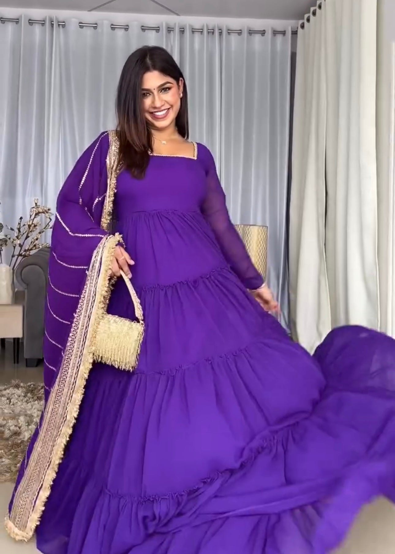 Royal Purple 17-Meter Flair Anarkali Dress