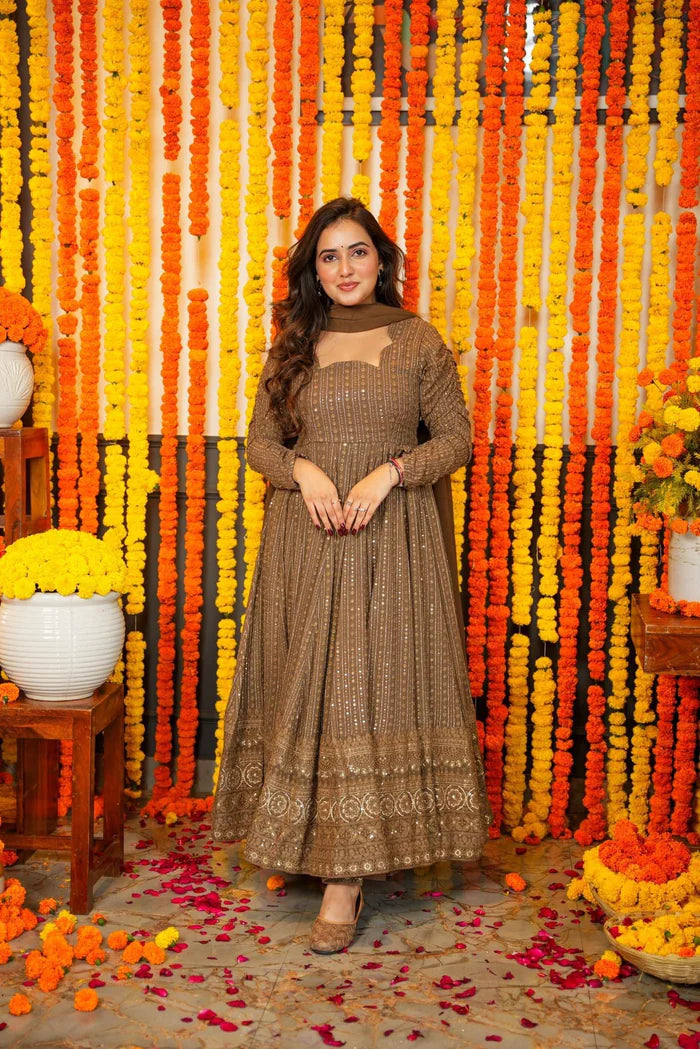 Premium Quality Chocolate Anarkali Suit Set