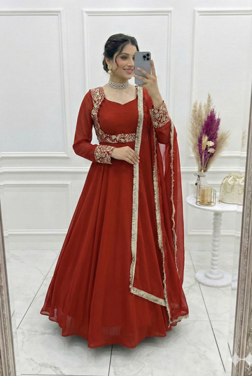Orange Shades Sequin Embroidered Anarkali Gown