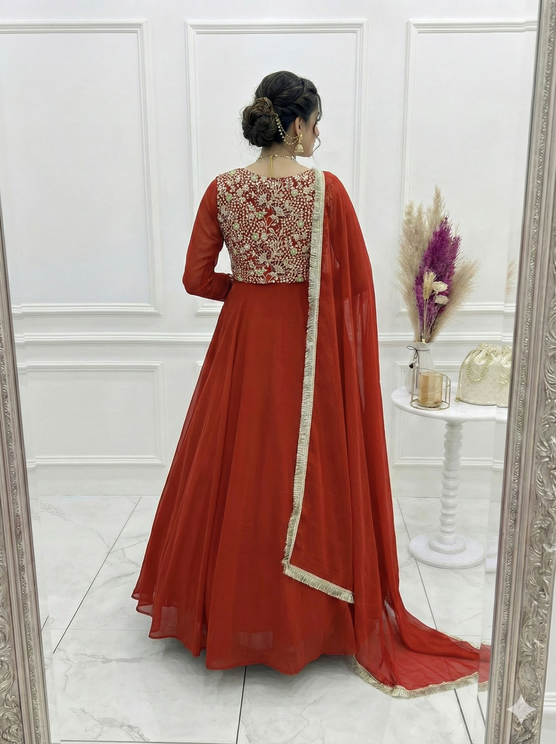 Orange Shades Sequin Embroidered Anarkali Gown