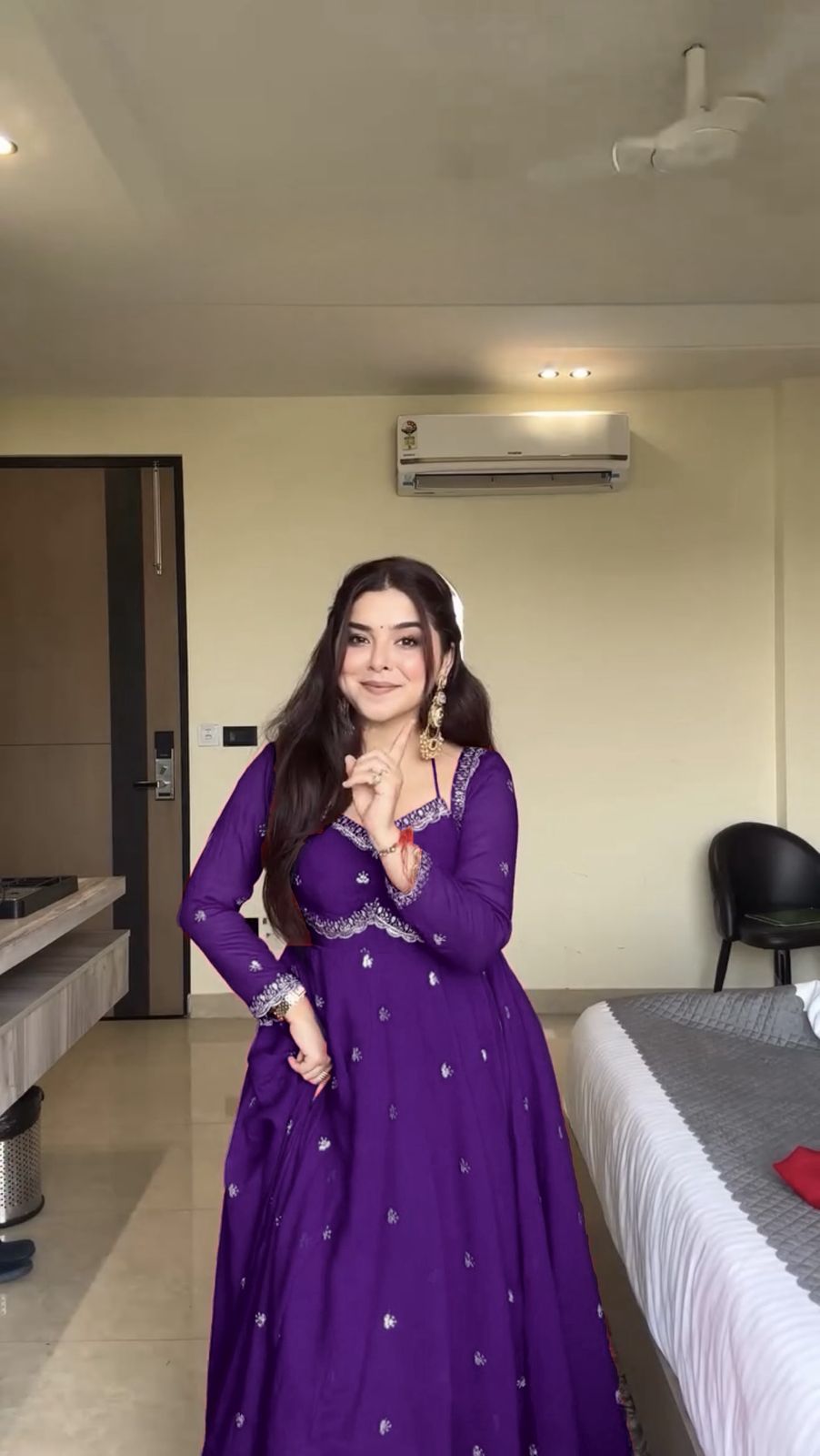Purple Georgette Anarkali Suit With Silver Embellishments And Dupatta