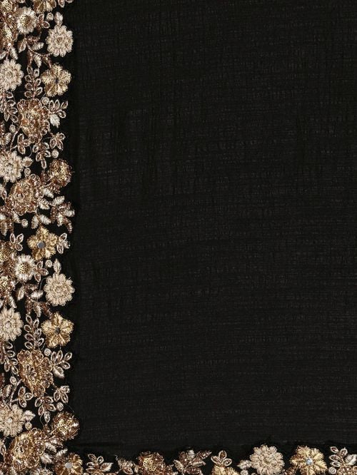 Black Coloured Poly Silk Embroidered Partywear Saree