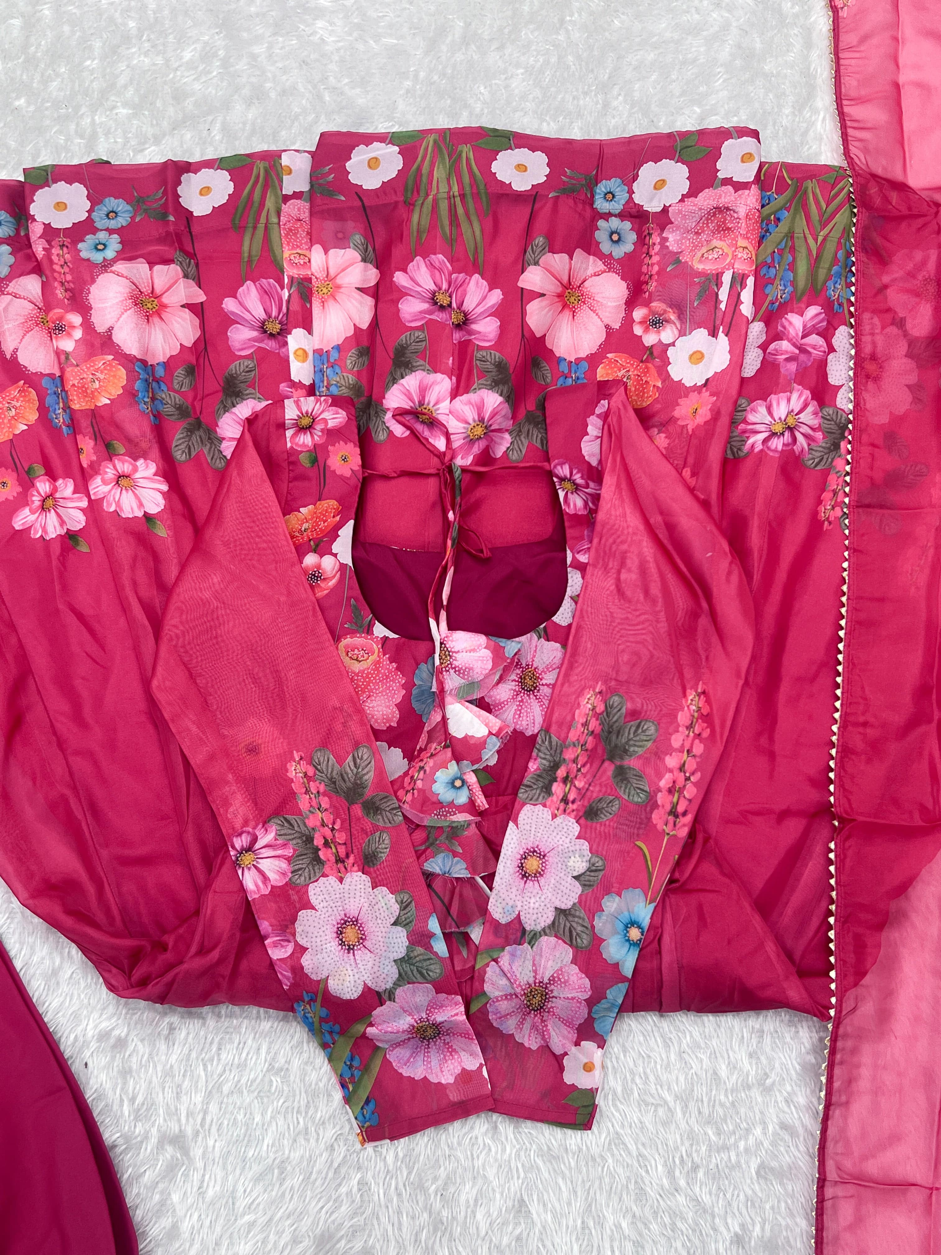 Breathtaking Organza Silk Floral Printed Designer Anarkali Pant Suit