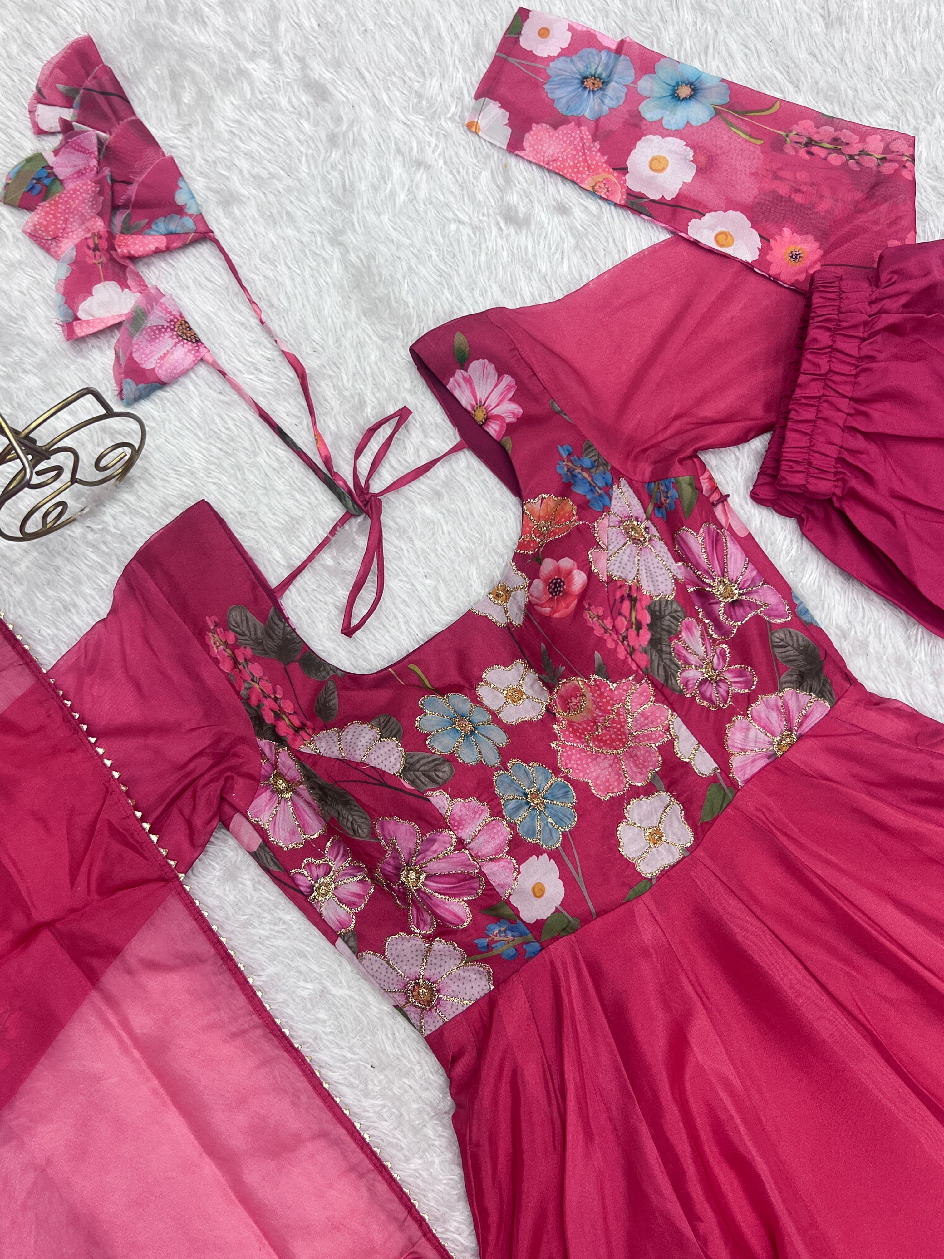 Breathtaking Organza Silk Floral Printed Designer Anarkali Pant Suit