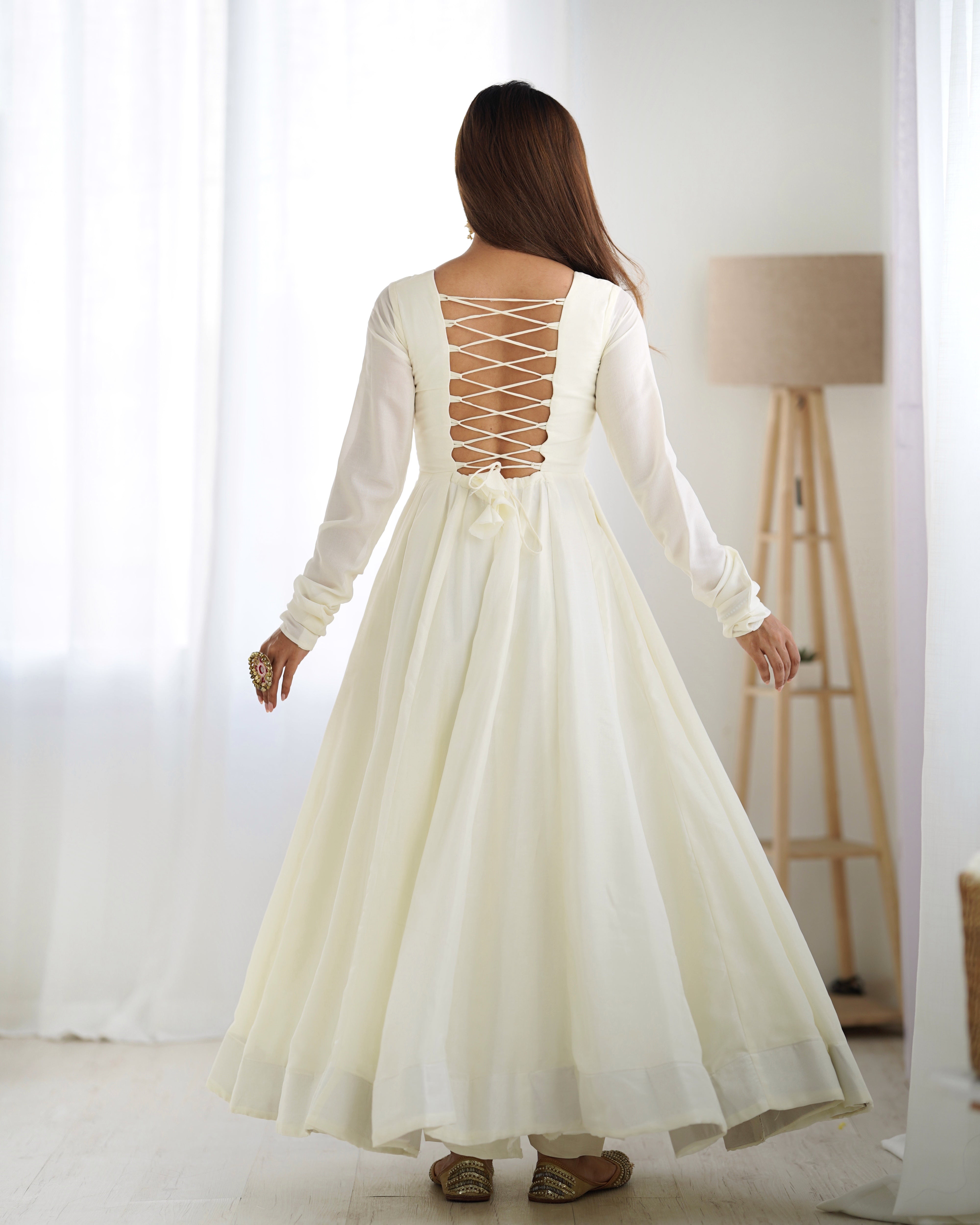 Winsome White Vichitra Silk Anarkali Pant Set With Beautiful Dupatta