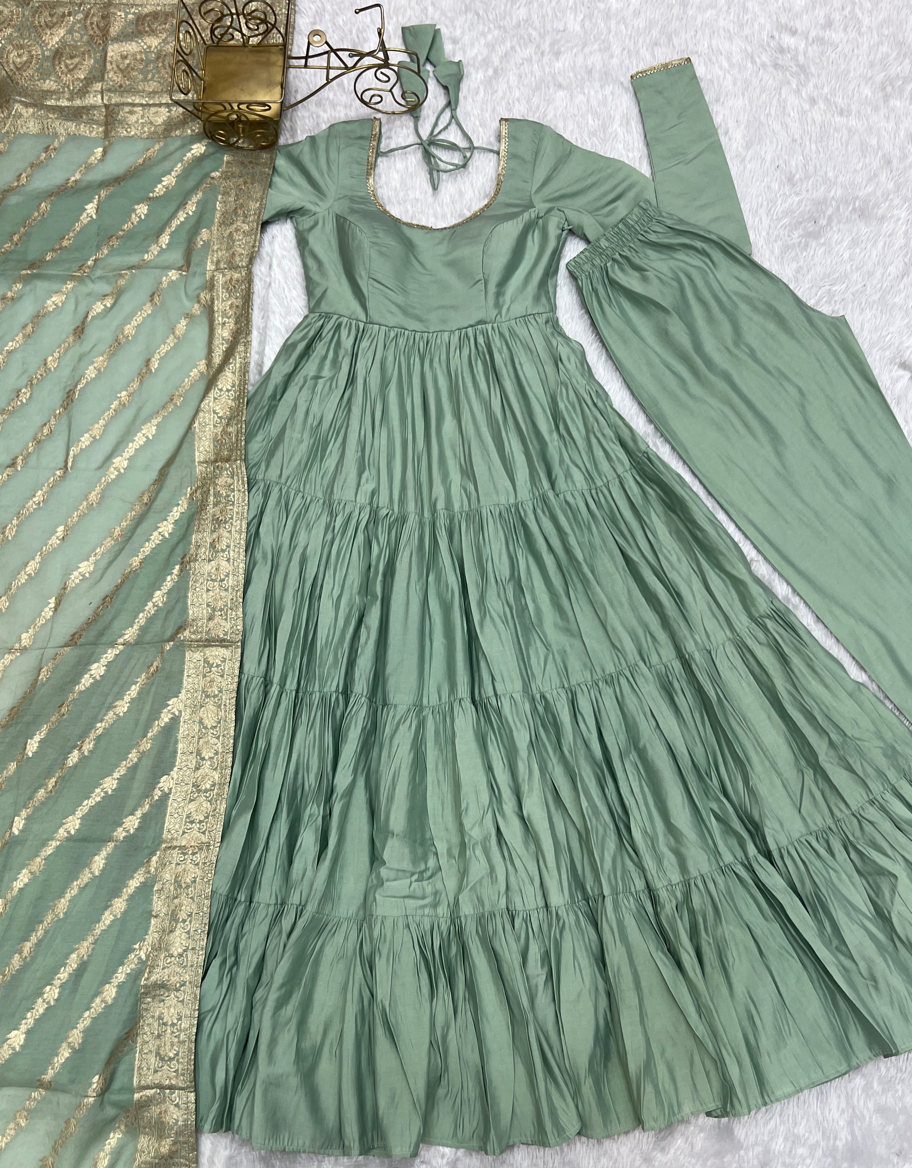 Elegant Pure Roman Silk 9 Mtr Flared Designer Anarkali Suit