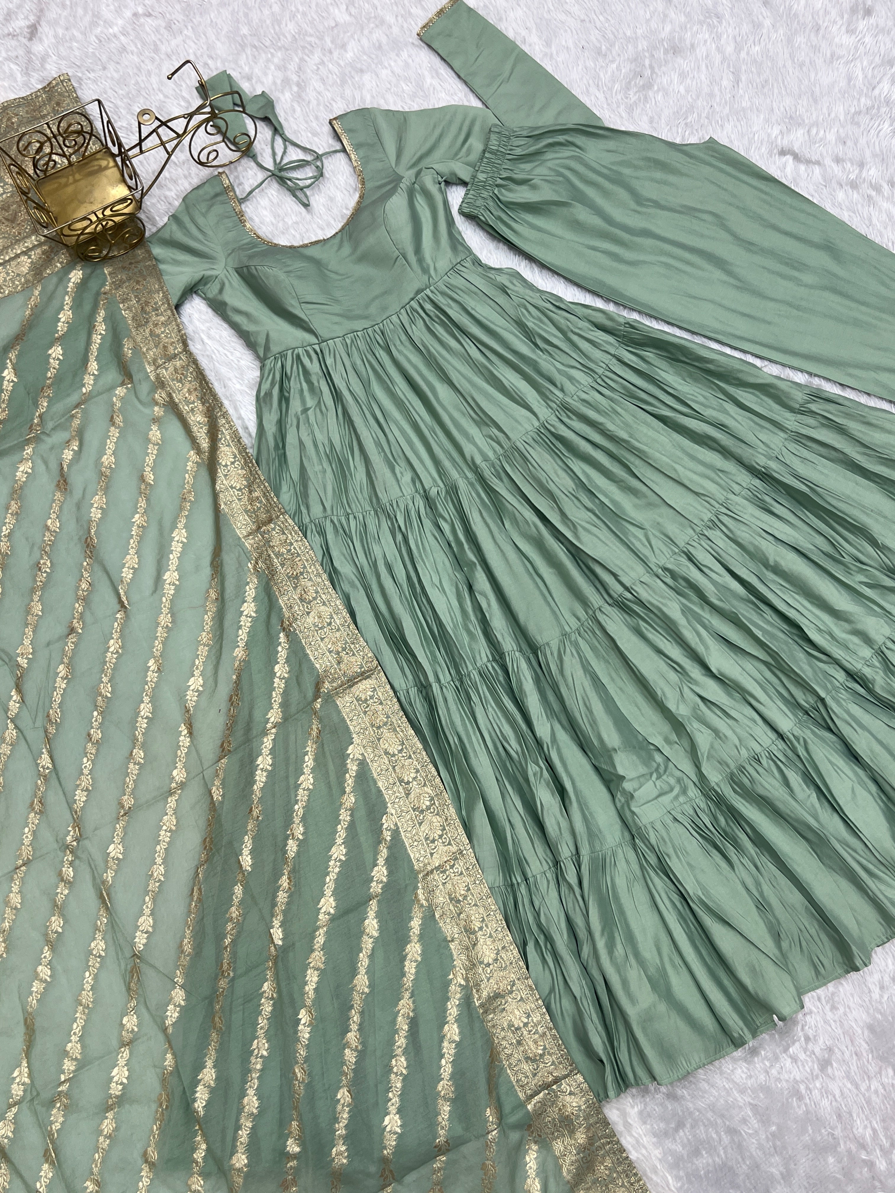 Elegant Pure Roman Silk 9 Mtr Flared Designer Anarkali Suit