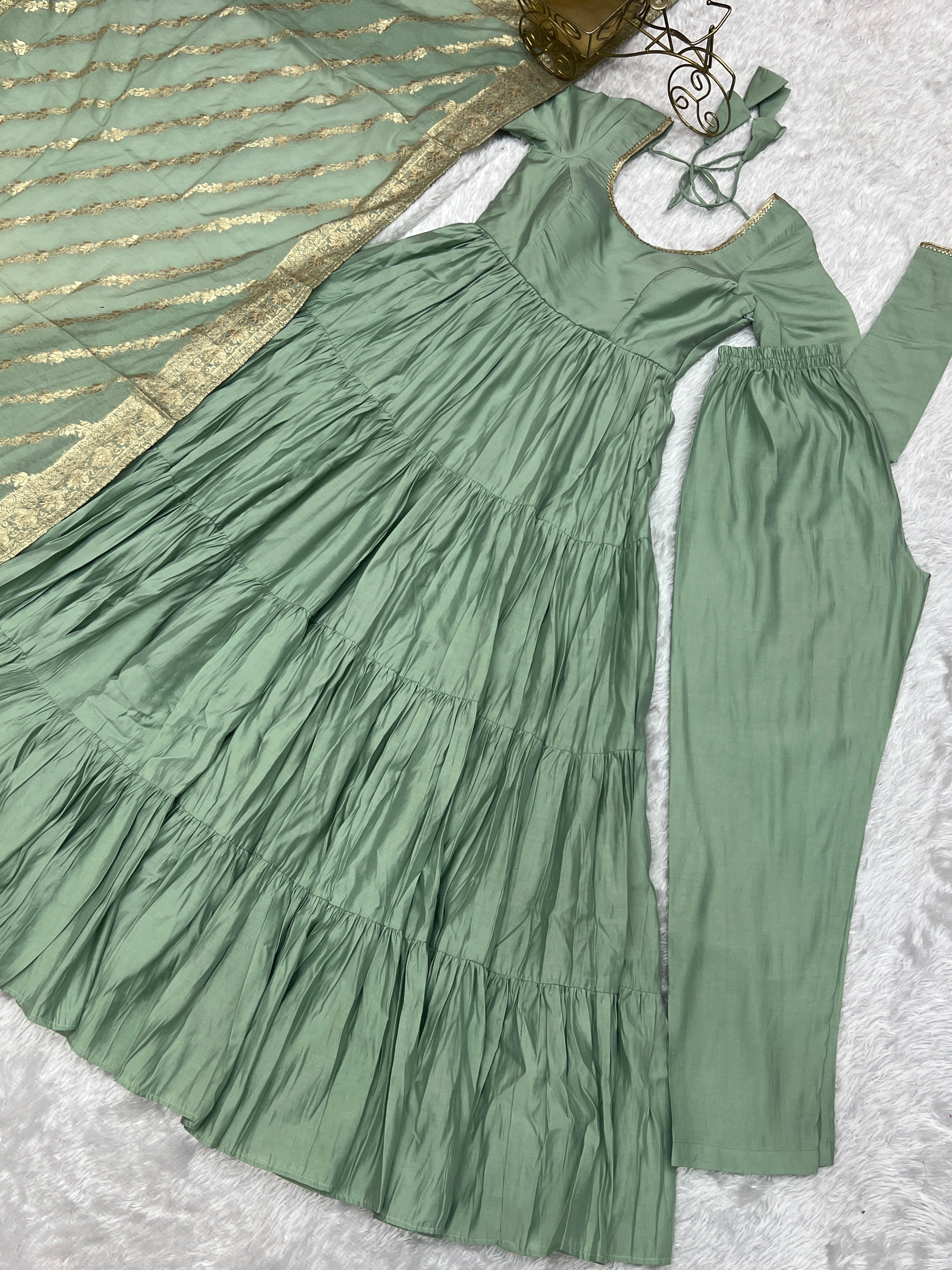 Elegant Pure Roman Silk 9 Mtr Flared Designer Anarkali Suit