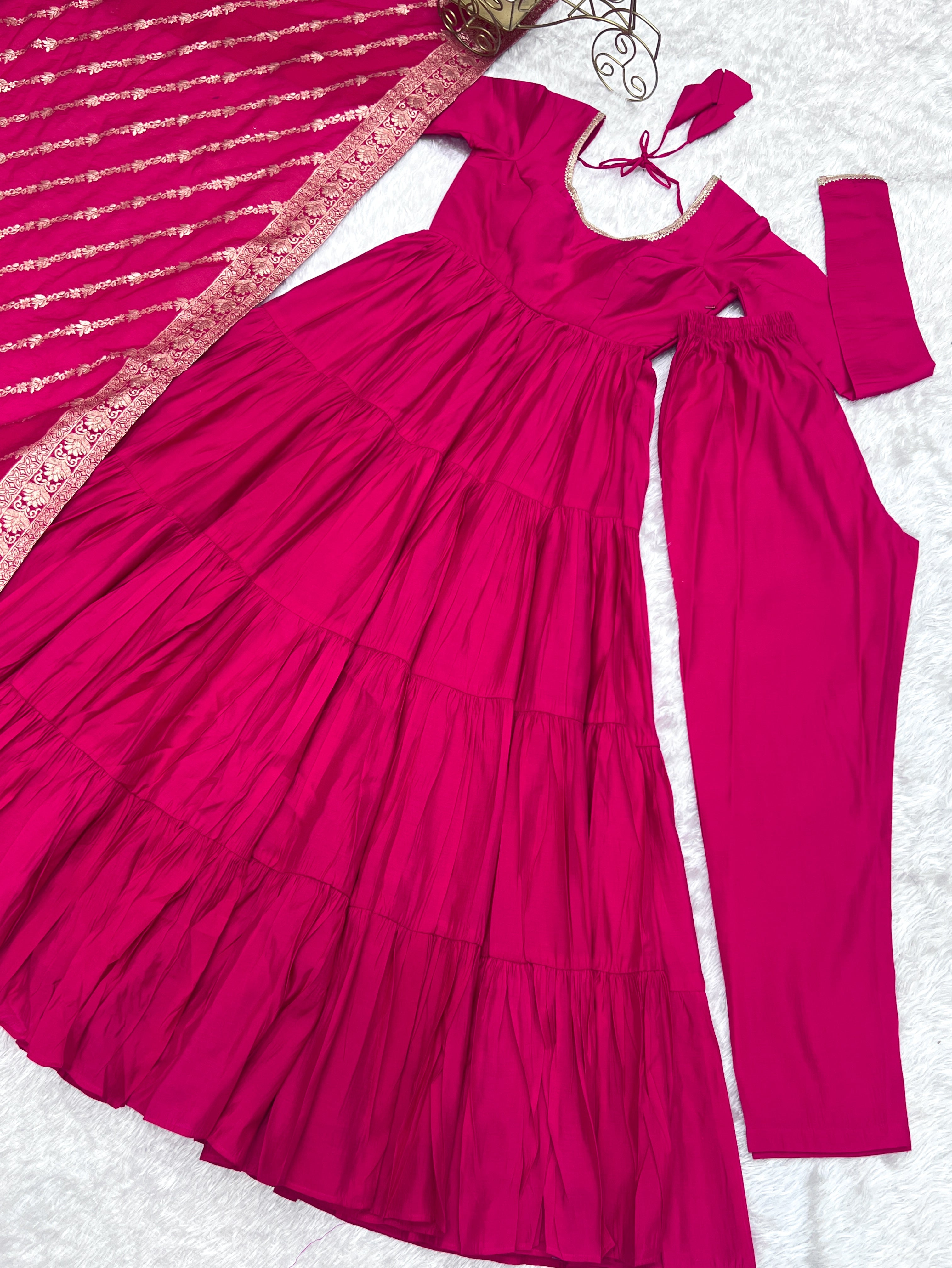 Elegant Pure Roman Silk 9 Mtr Flared Designer Anarkali Suit