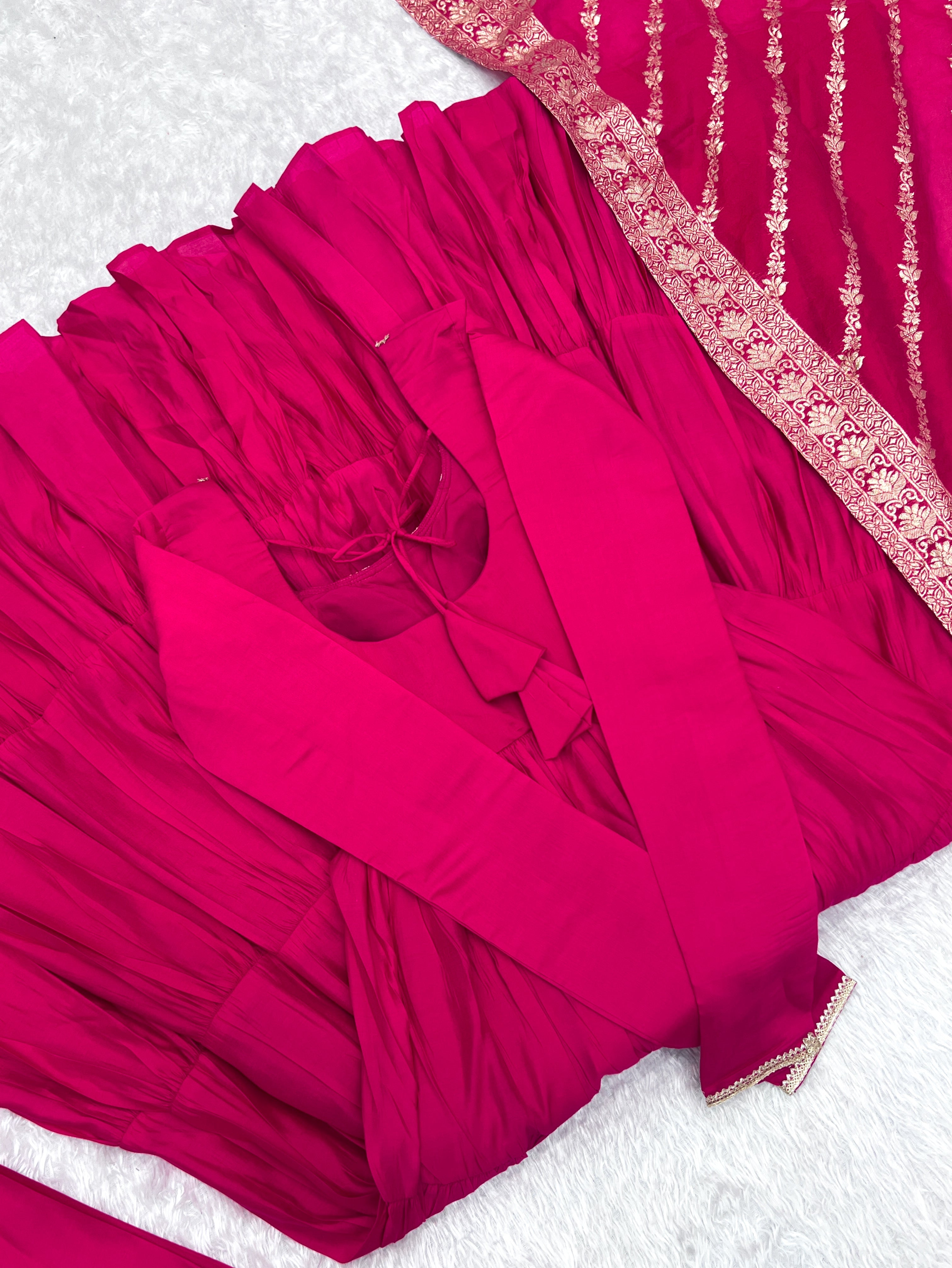 Elegant Pure Roman Silk 9 Mtr Flared Designer Anarkali Suit