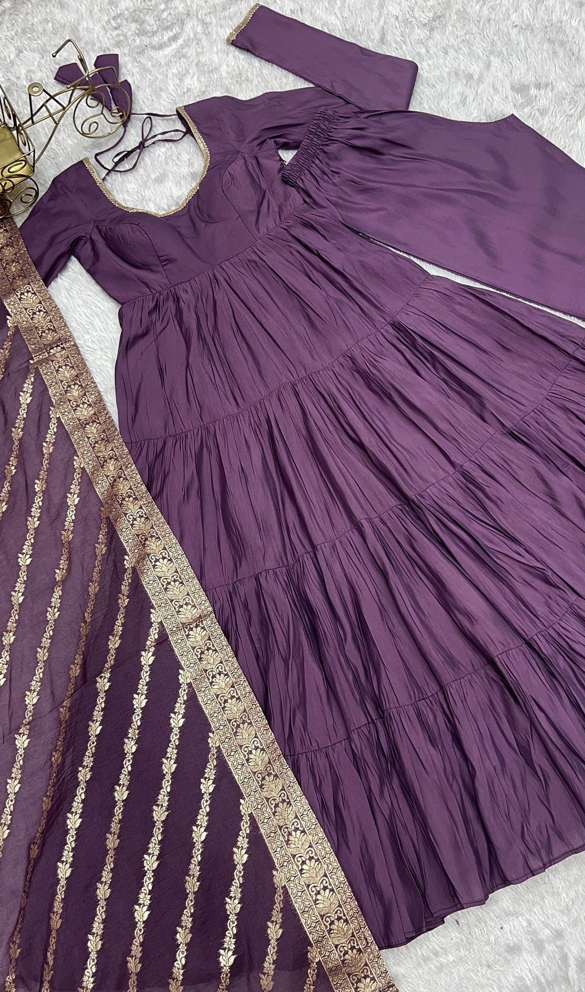 Elegant Pure Roman Silk 9 Mtr Flared Designer Anarkali Suit