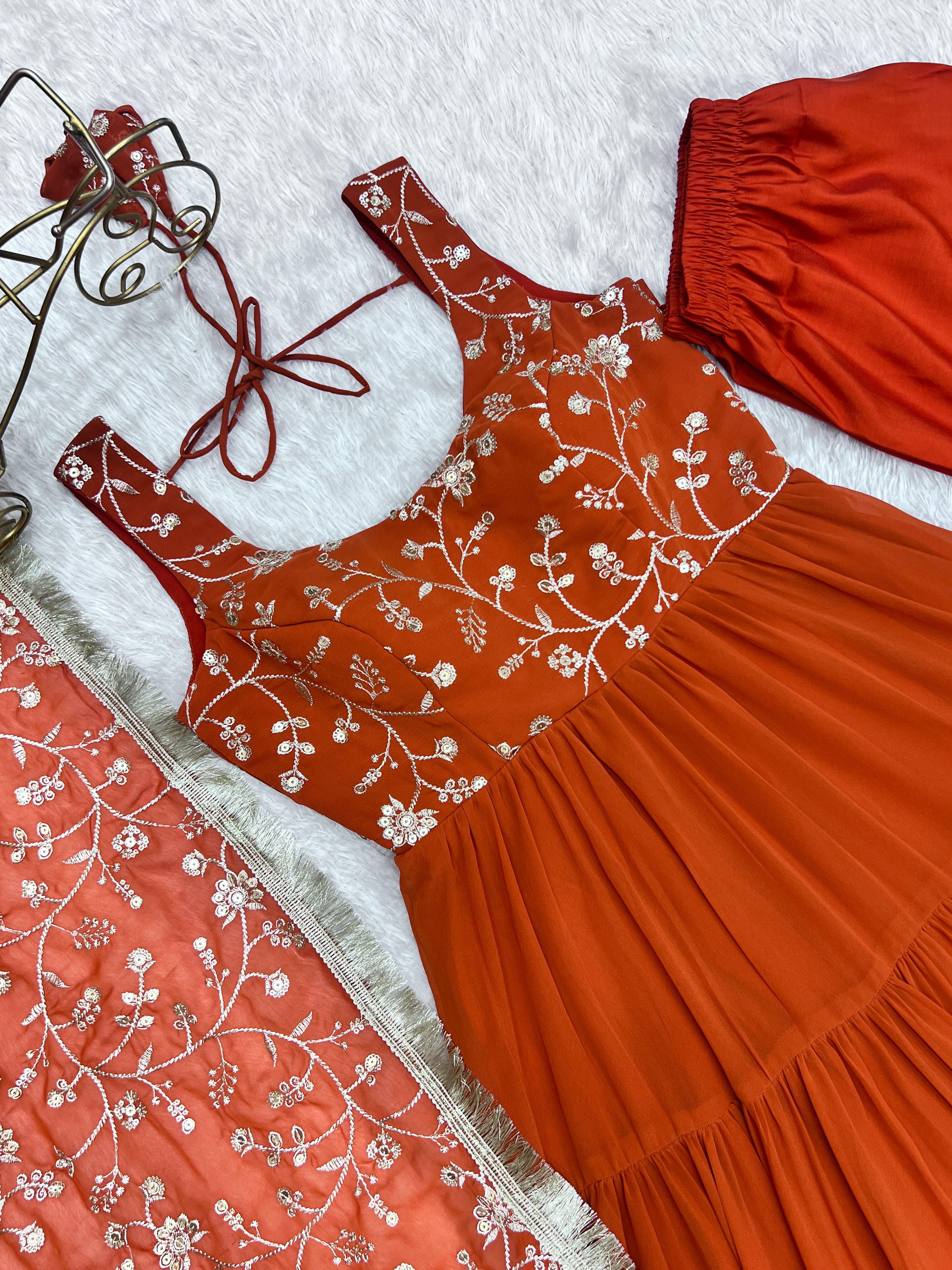 Regal Elegance in Every Twirl – Premium Rust Anarkali Set