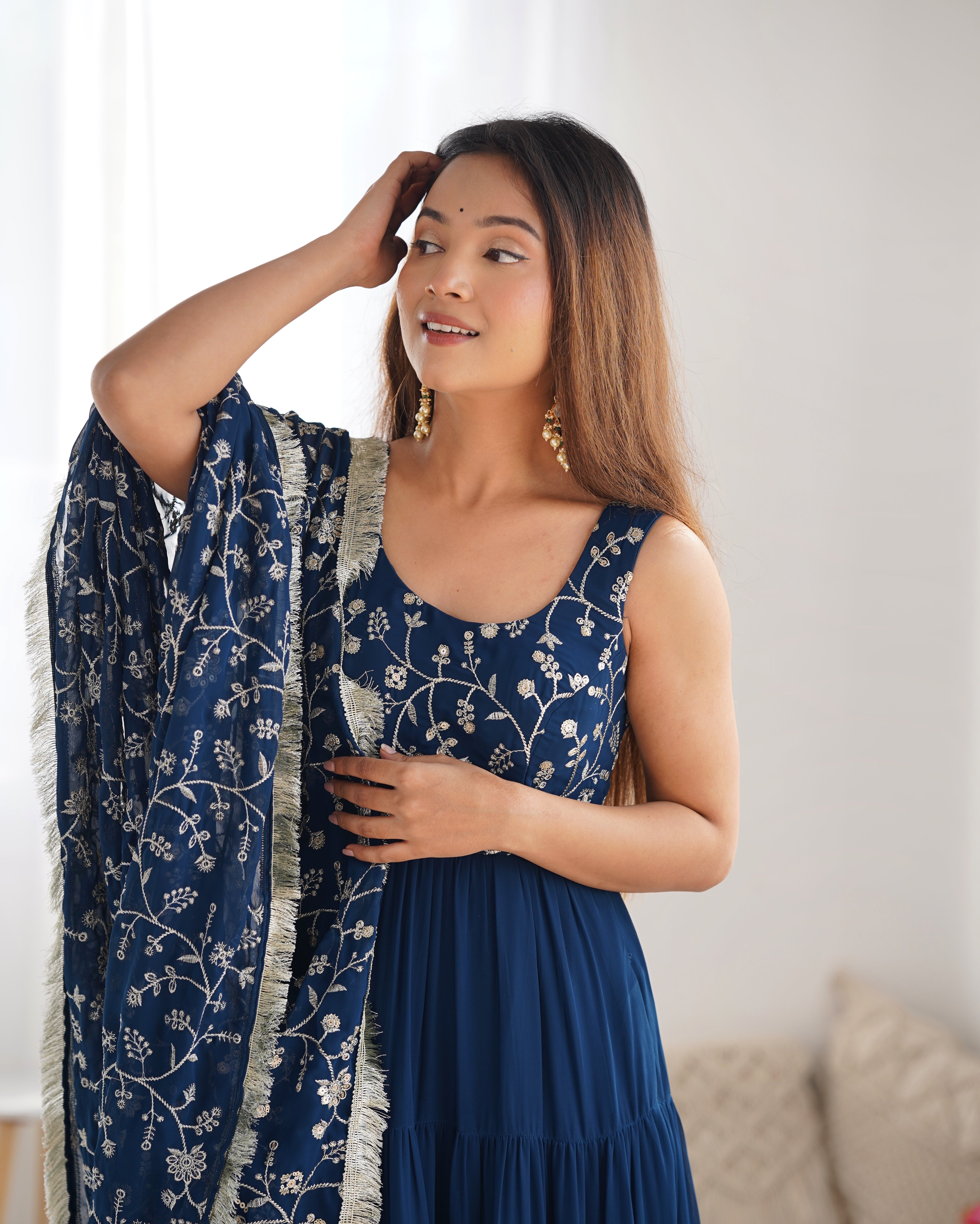 Regal Elegance in Every Twirl – Premium Teal Blue Anarkali Set