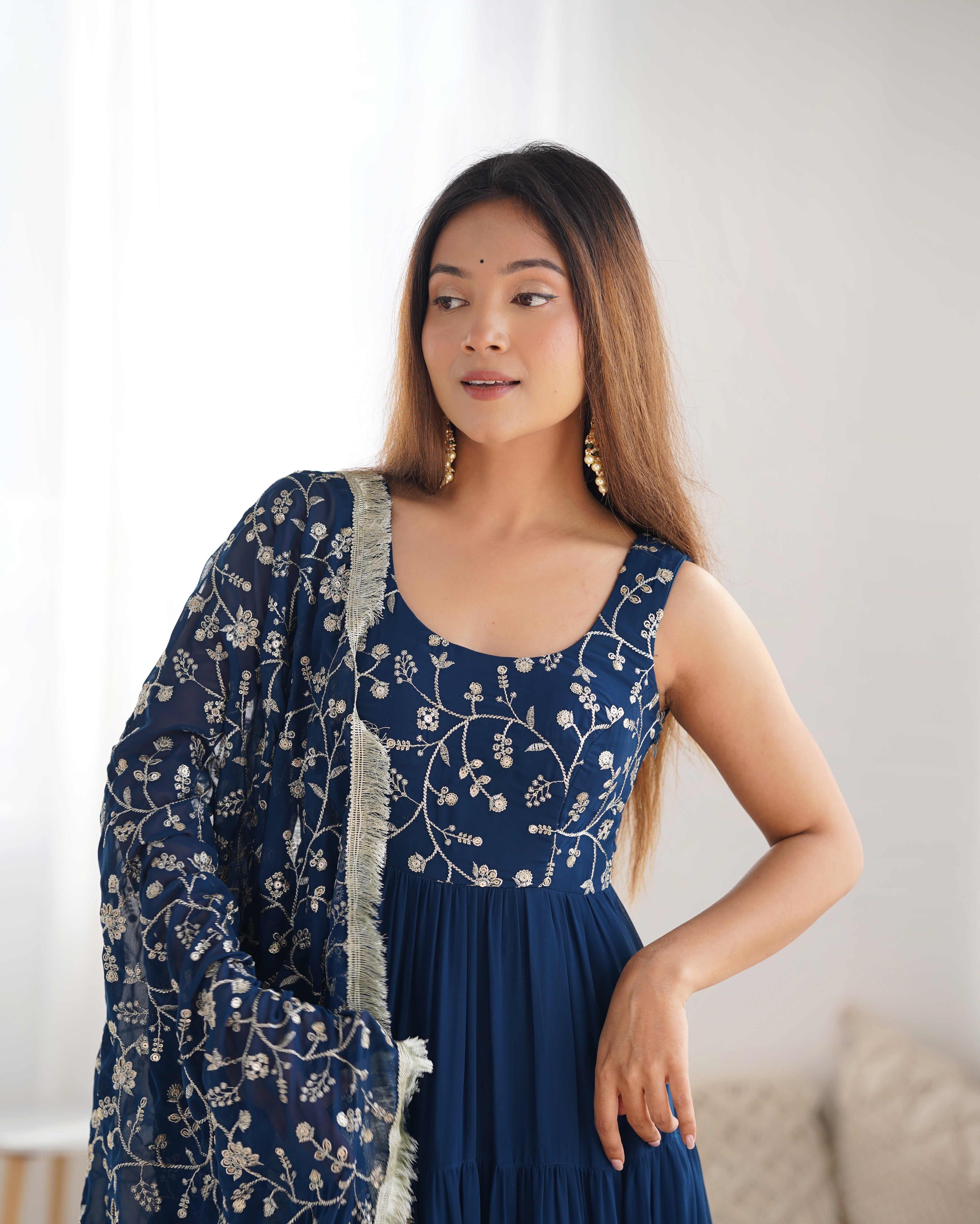 Regal Elegance in Every Twirl – Premium Teal Blue Anarkali Set