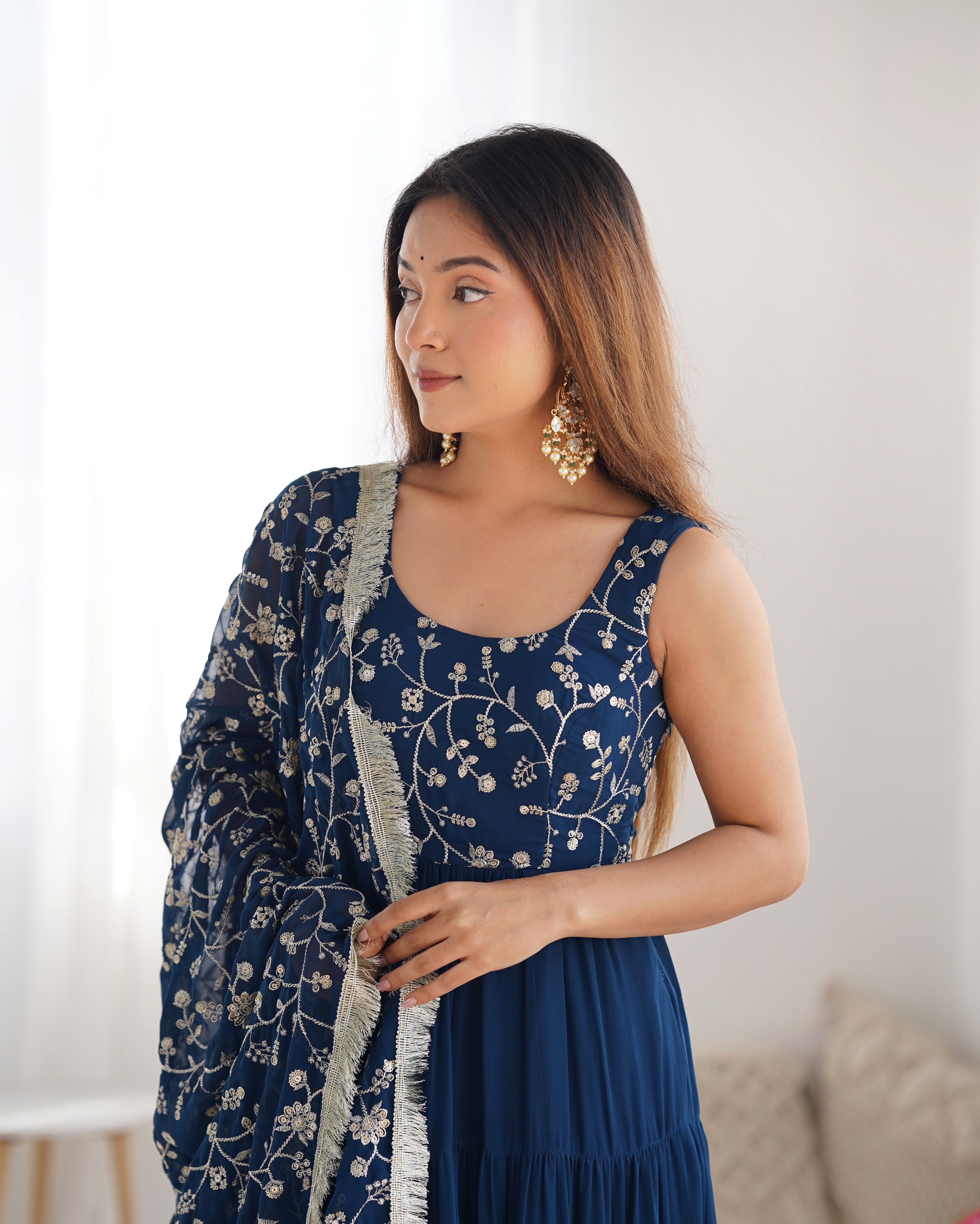 Regal Elegance in Every Twirl – Premium Teal Blue Anarkali Set