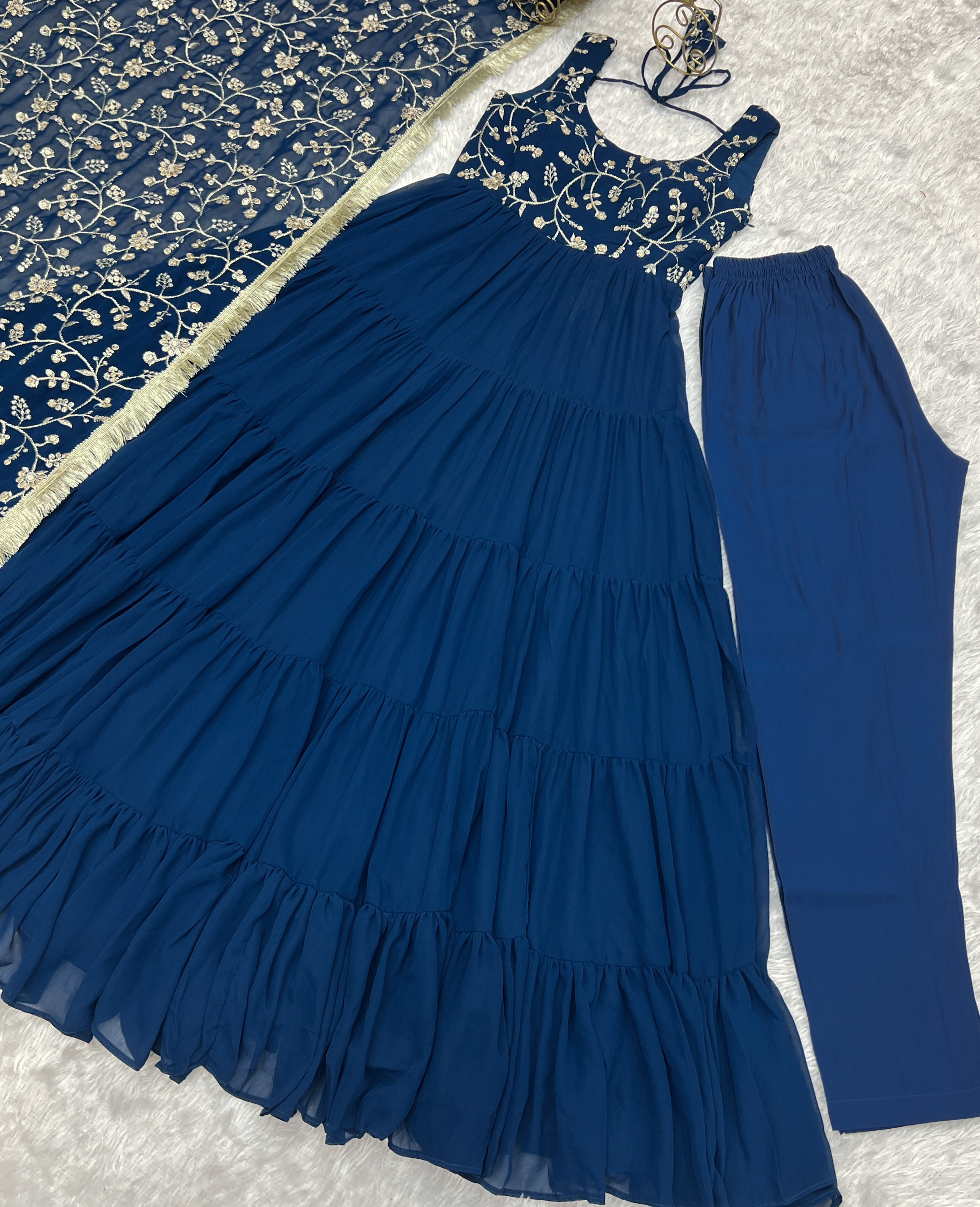 Regal Elegance in Every Twirl – Premium Teal Blue Anarkali Set