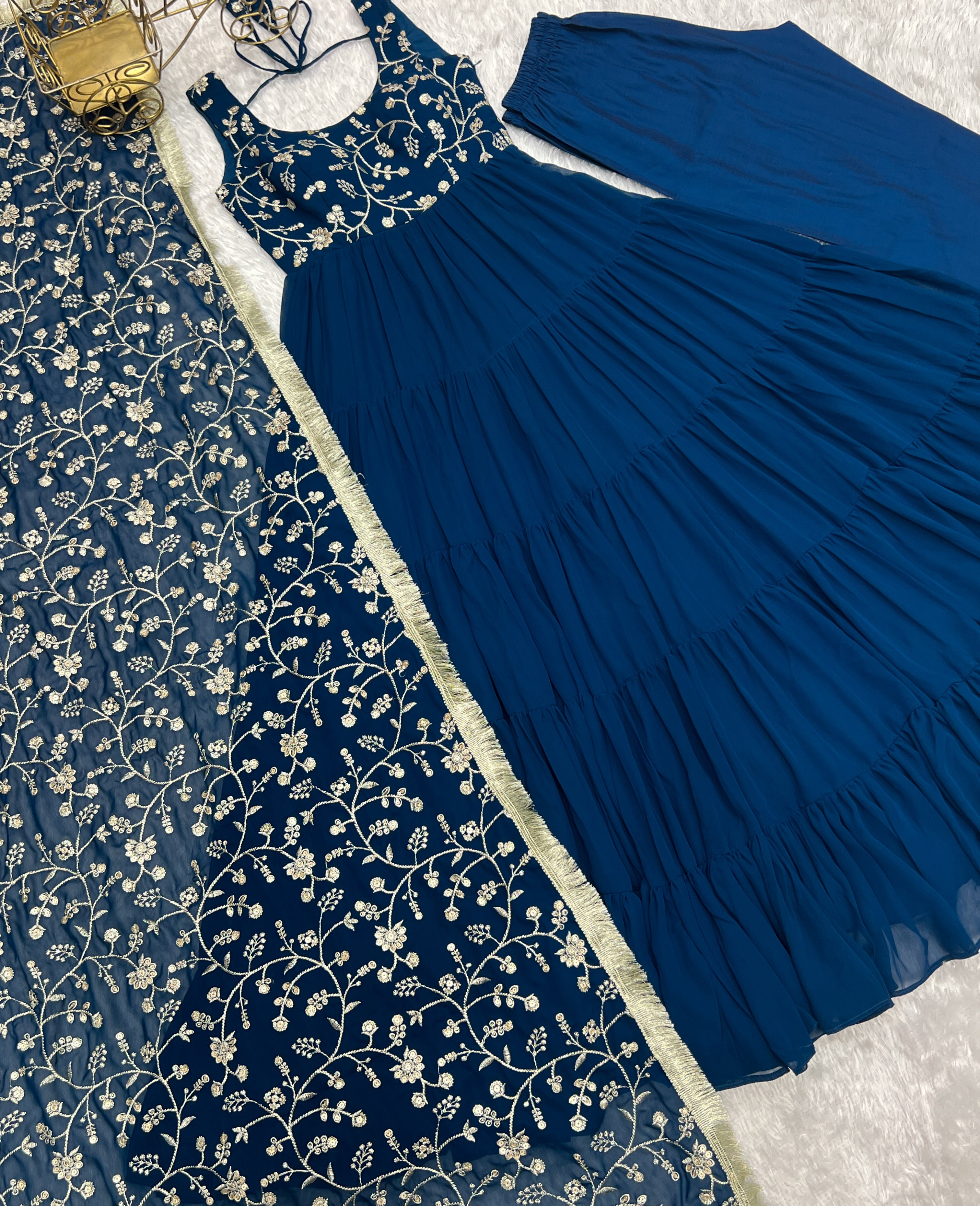 Regal Elegance in Every Twirl – Premium Teal Blue Anarkali Set