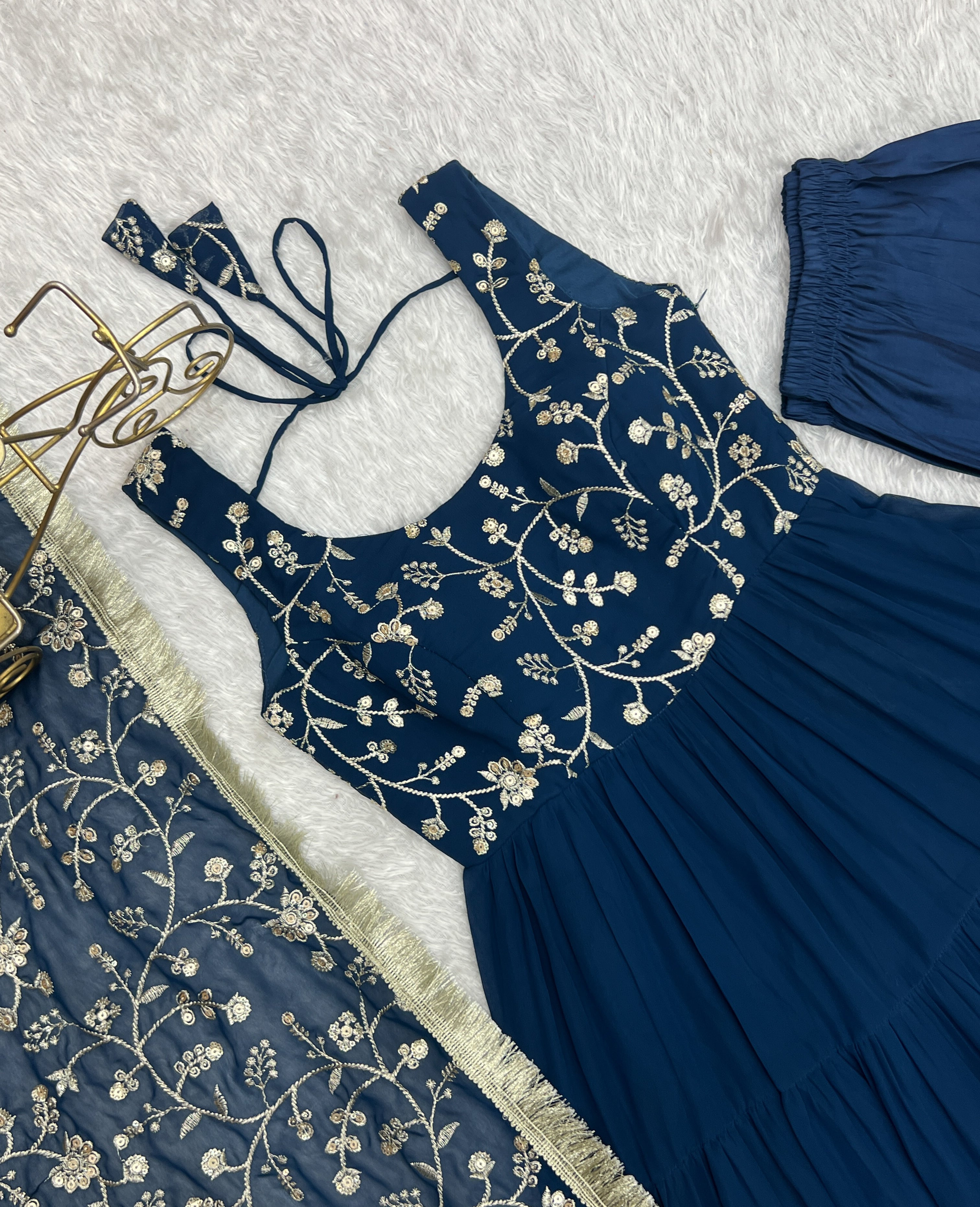 Regal Elegance in Every Twirl – Premium Teal Blue Anarkali Set