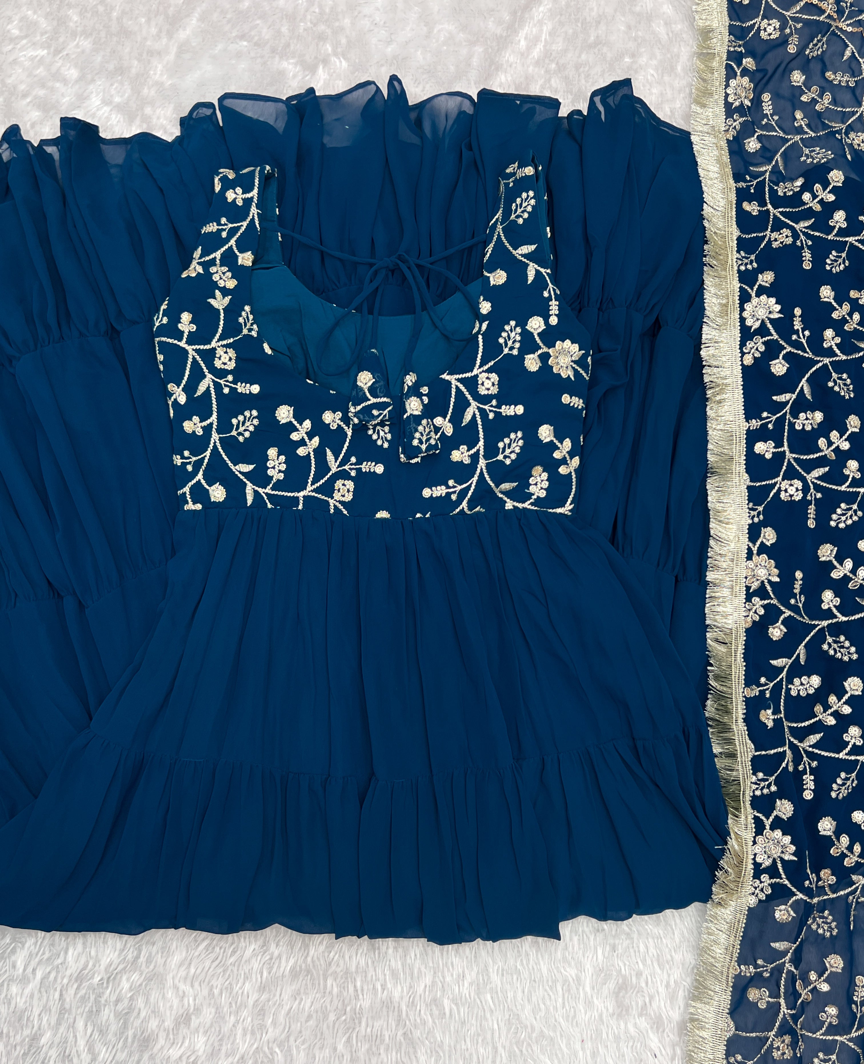 Regal Elegance in Every Twirl – Premium Teal Blue Anarkali Set